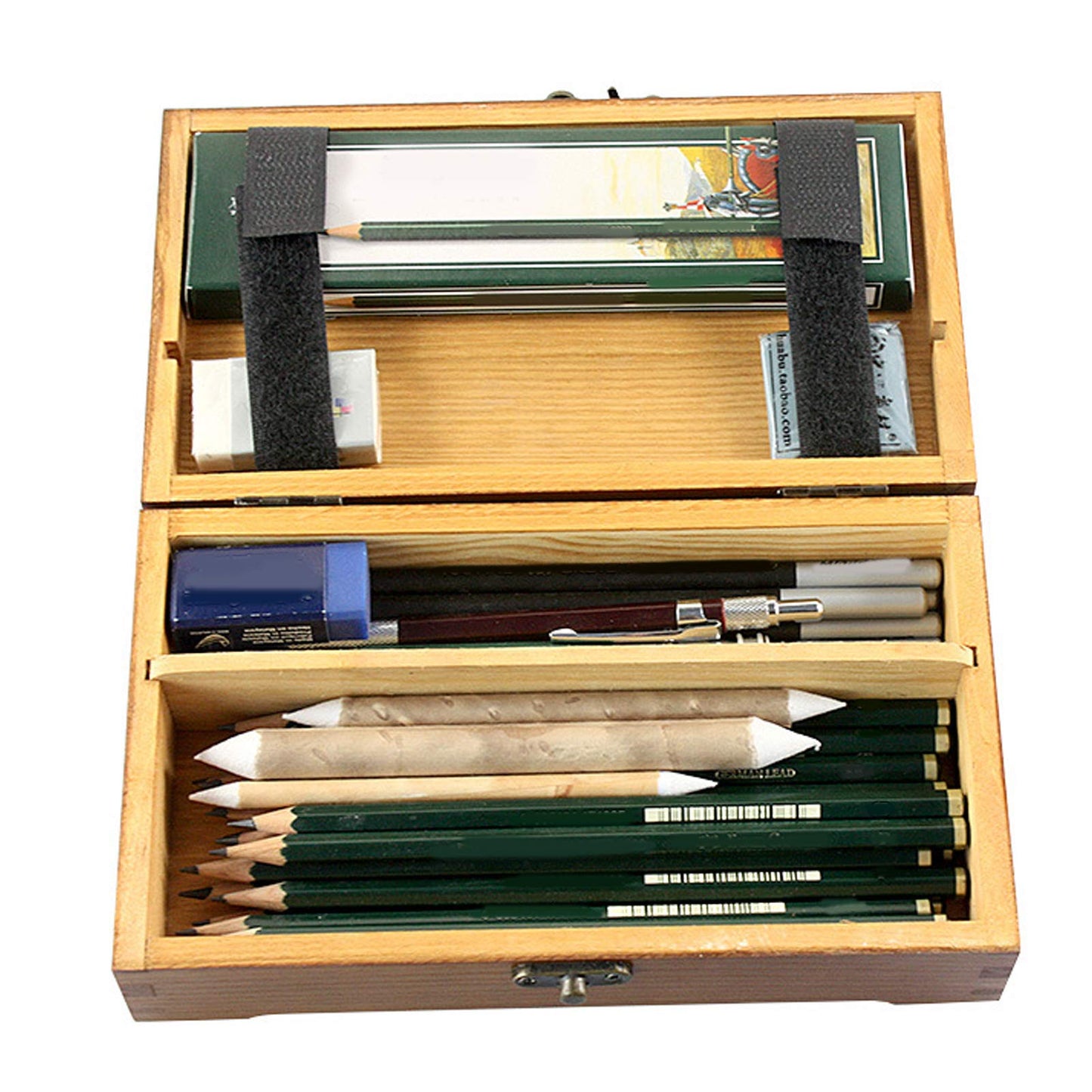 Hztyyier Wooden Pencil Case, Art Supplies Storage Organizer Box, 7.8 x 4.6 x 2.2 inches