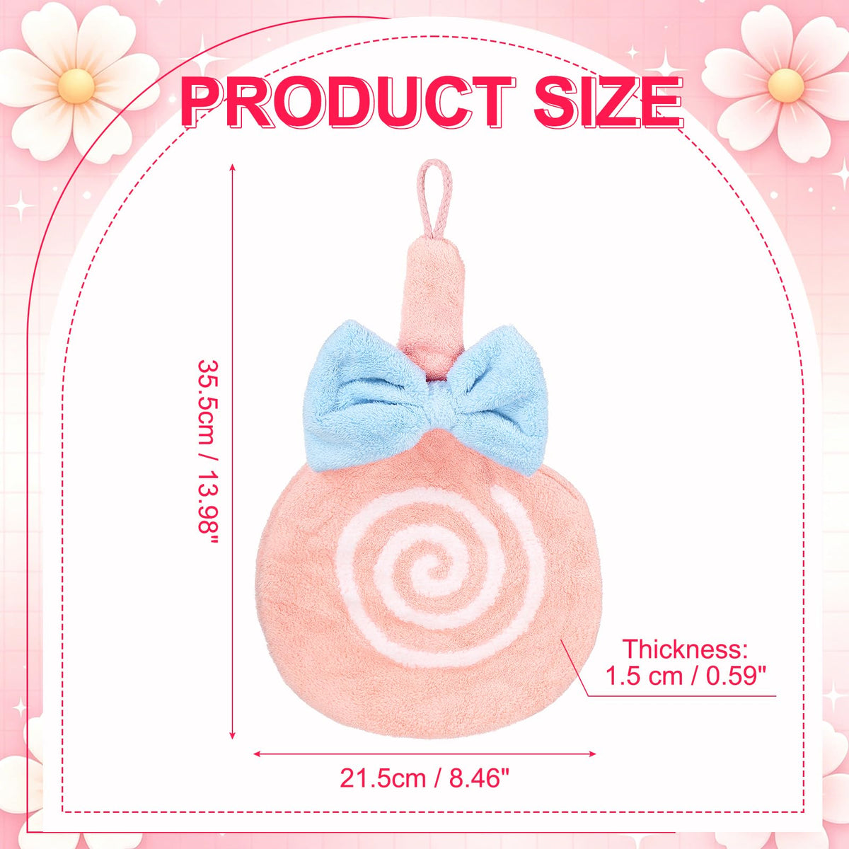 sourcing map Cute Hand Towels, Soft Coral Hanging Hand Towel with Hanging Loop, Lollipop Pattern, Highly Absorbent