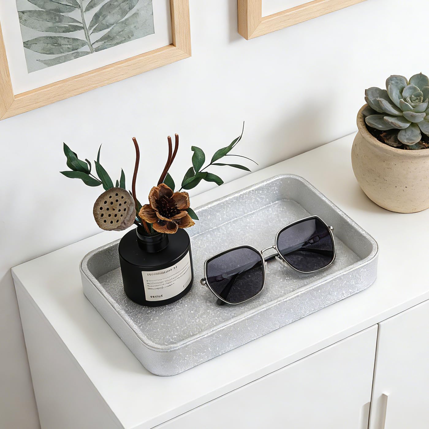GORESE Bathroom Tray,Rectangle Decorative Tray Leather Perfume Tray Valet Trays Jewellery Tray Vanity Trays Trinket Trays Key Dish Soap Dispenser