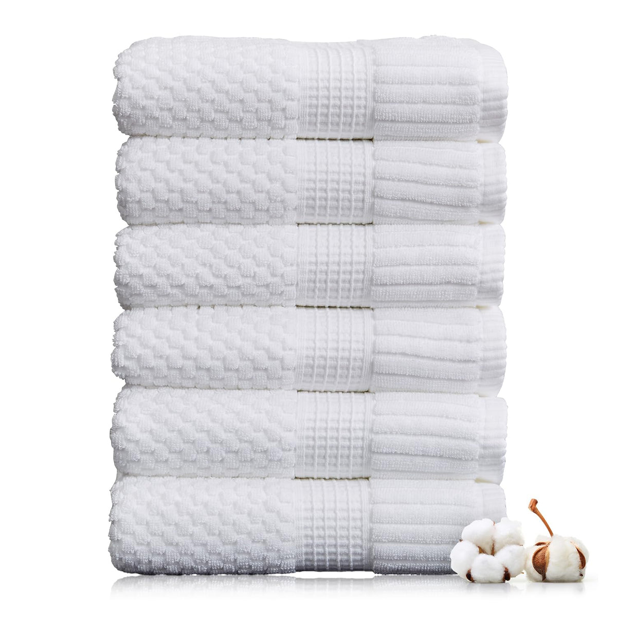 NY Loft 100% Cotton Hand Towel 6 Pack | Super Soft & Absorbent Quick-Dry Hand Towels 16" x 28" |Textured and Durable Cotton | Trinity Collection
