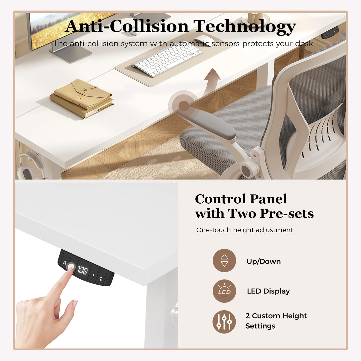 Klicelor Electric Standing Desk, 2 Memory Buttons for stand & sit, 100x60