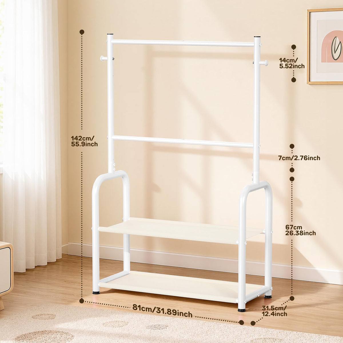 Kids Clothing Rail, Adjustable Toddler Dress Up Storage Rack, White