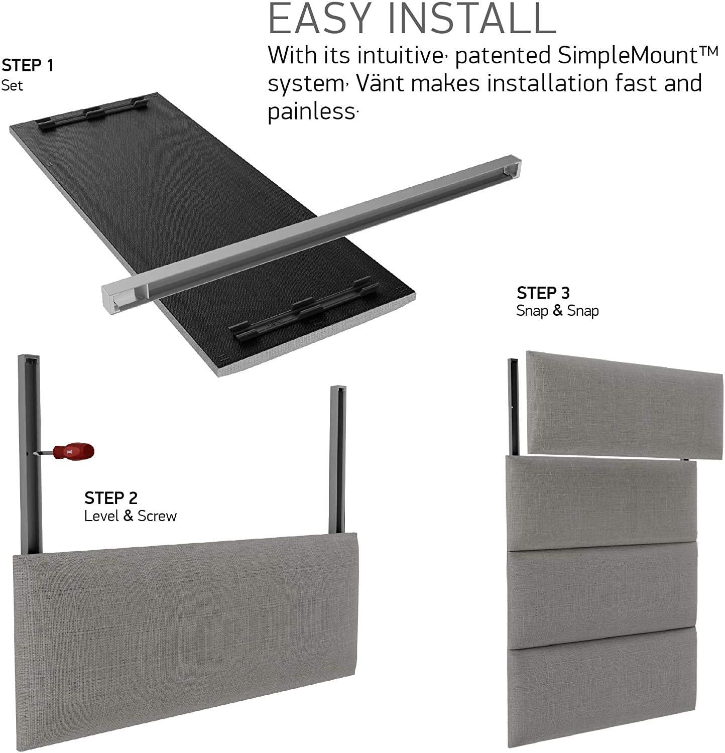 VANT Upholstered Headboards - Accent Wall Panels - Packs of 4 - Easy to Install - Single & Double bed Size (76 cm Wide, Weave Steal Black)