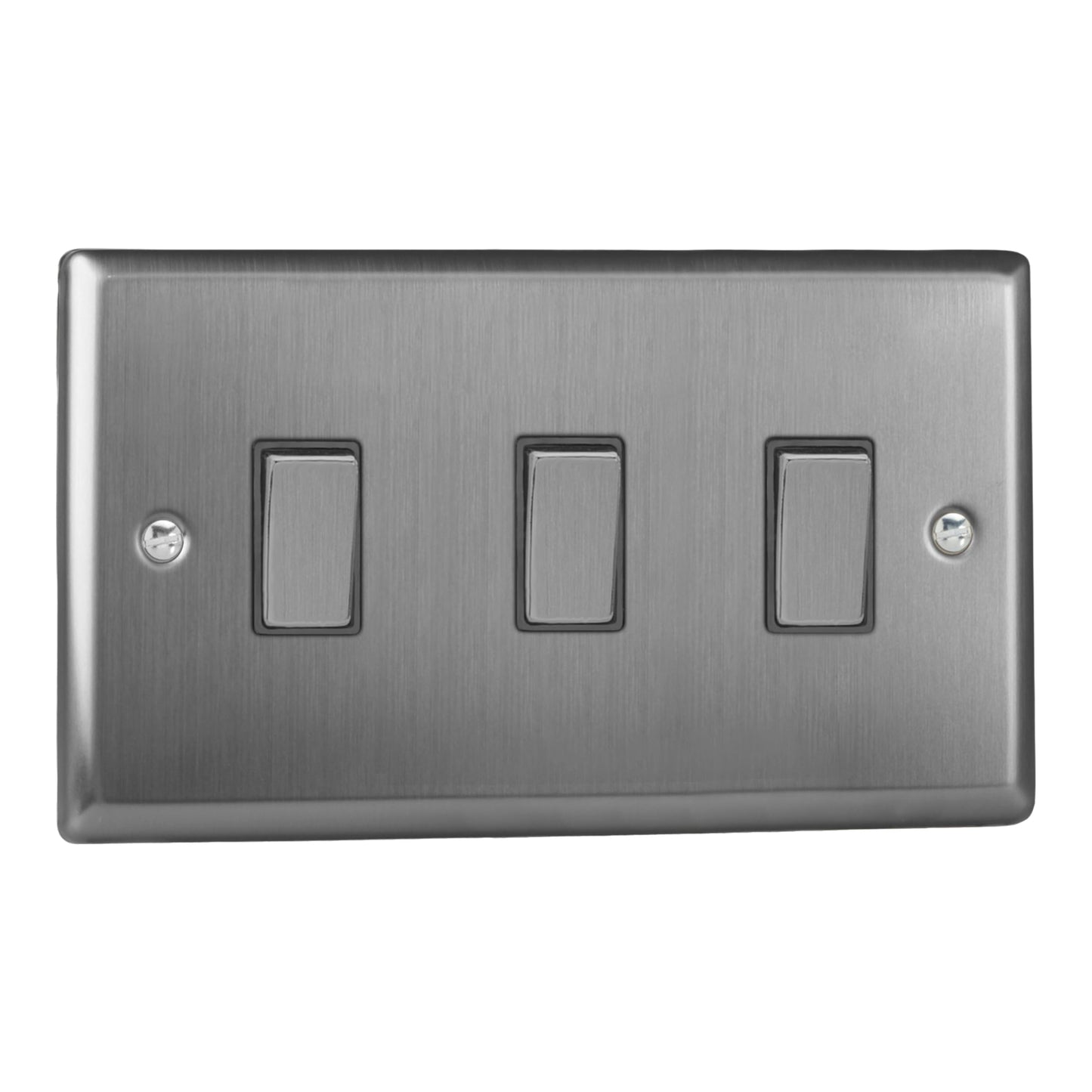 Varilight Triple Light Switch 2-Way Twin Plate - Classic Brushed Steel With Brushed Steel Rockers