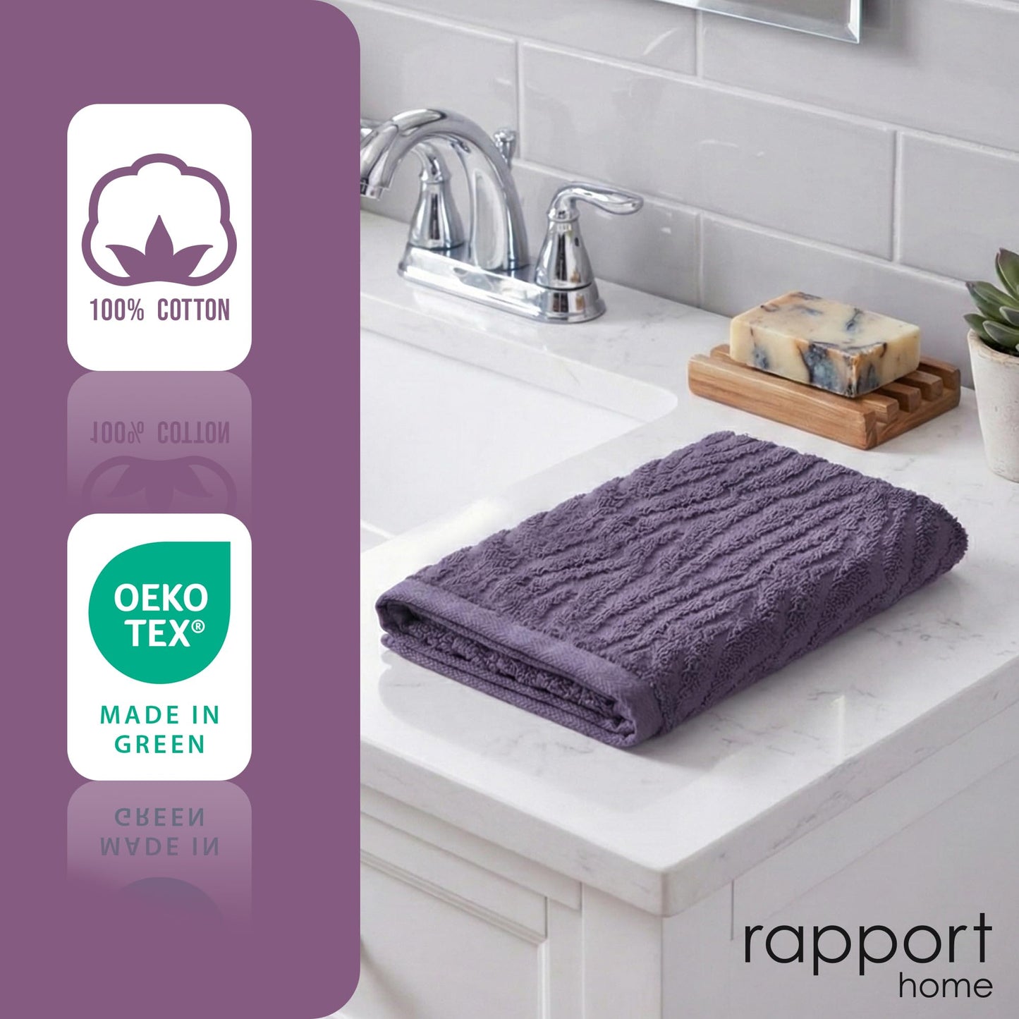 Rapport Home Safari Face Towels 2-Pack | Luxurious 100% Cotton 500gsm Soft Absorbent Face Cloths | Oeko-Tex Certified Bathroom Hand Towels | Damson