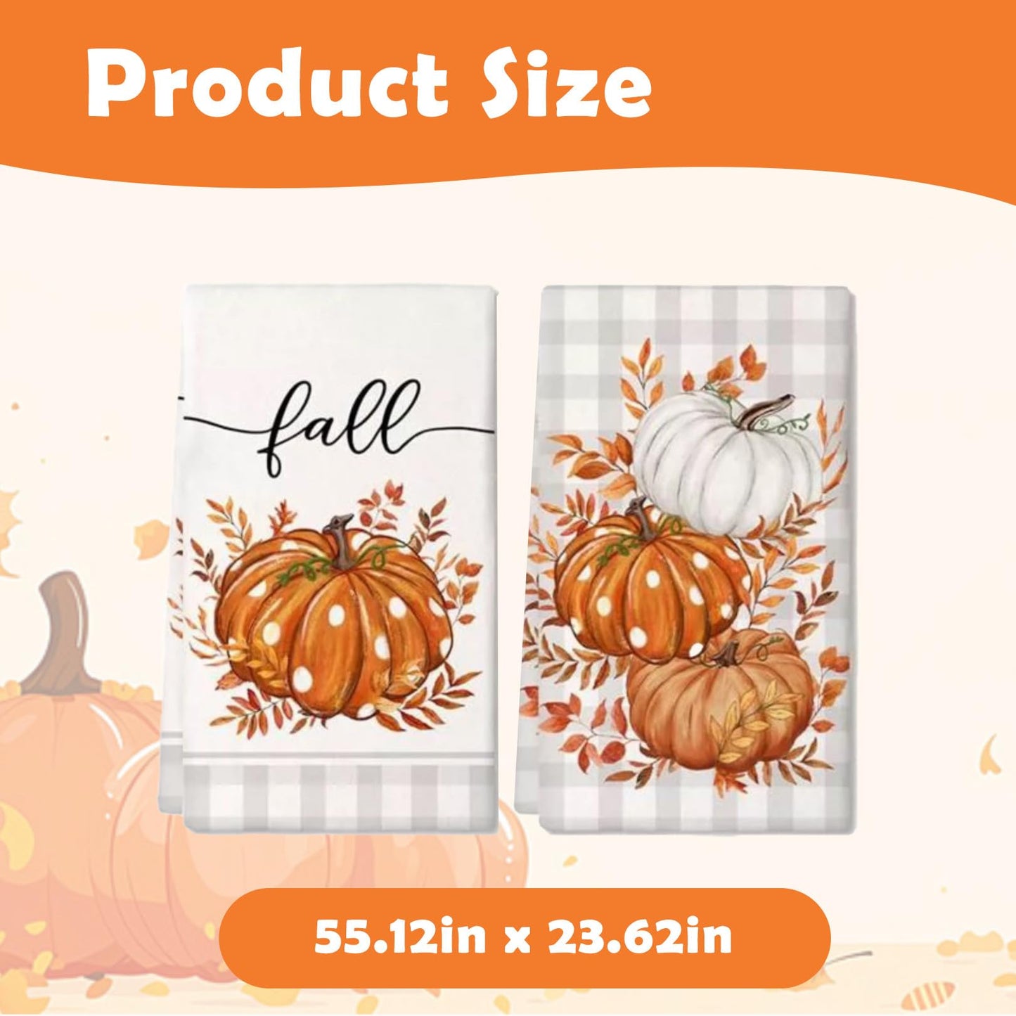 Ewlpi 2Pcs Autumn Decorations Tea Towel,40 * 60CM Fall Decor Eukalyptus Leaves Pumpkins Autumn Decor Kitchen Towels Dish Towel Multi-Purpose Fall