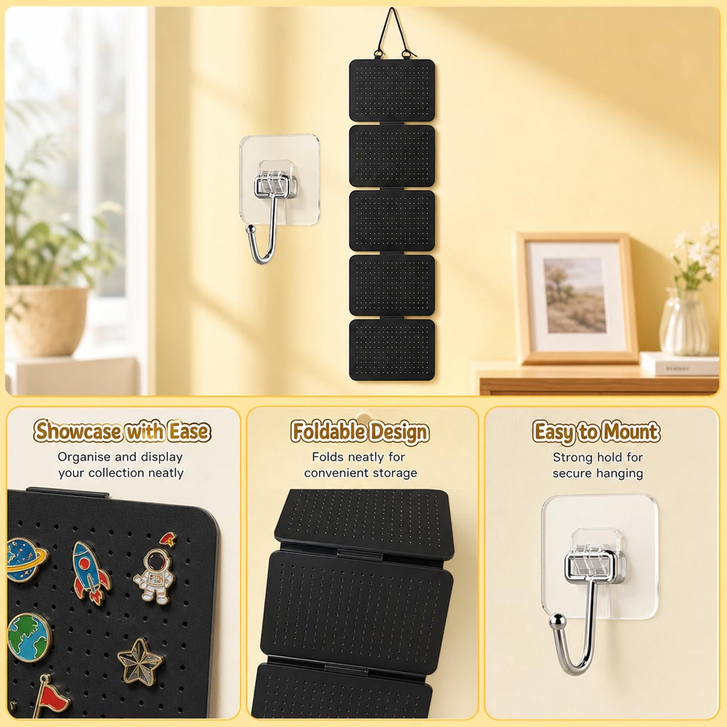 2 Pack Pin Badge Display Pin Display Pin Board Pin Badge Holder Black Pin Board Wall Mounted Set with Hooks for Medal Organisation Badge Collection