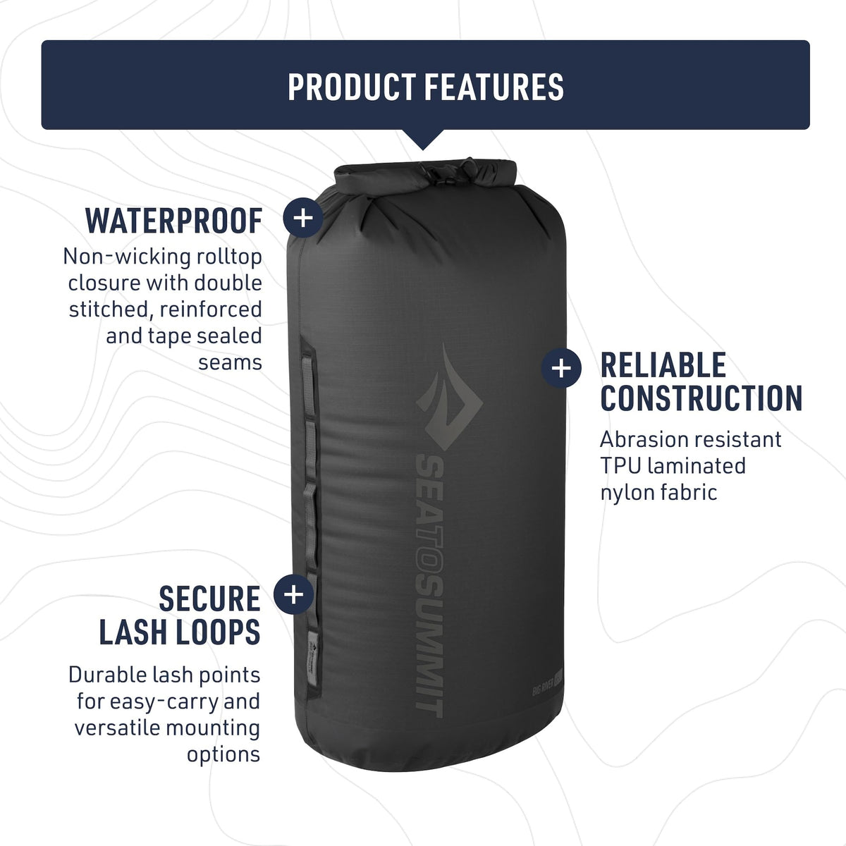 Sea to Summit - Big River Dry Bag XL 35L - Waterproof - Roll-Top - Resistant Fabric - Grab Handles, Lash Point & D-Ring - For Kayaking & Motorcycle