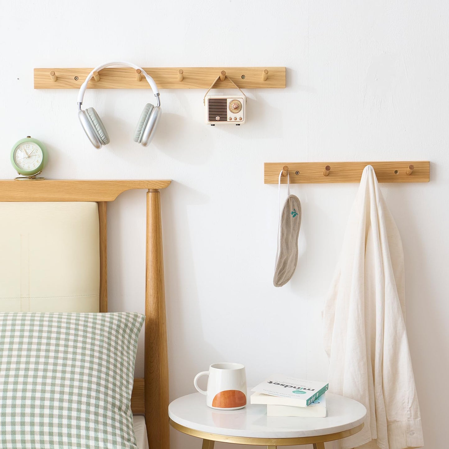TREOAKWIS Coat Hooks Wall Mounted, 30cm Wooden Coat Rack with 3 Hooks