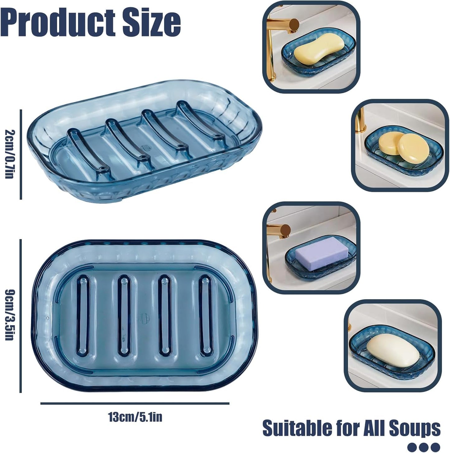 STNRST-IN 2PCS Plastic Soap Dish, Anti-Slip Shower Soap Holder