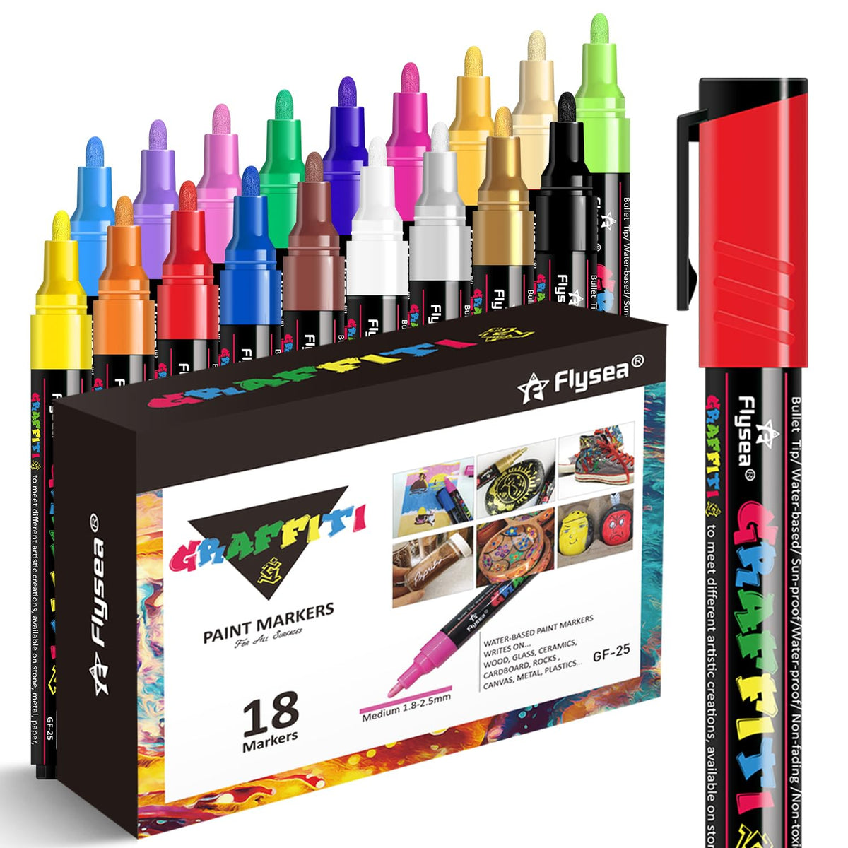 Alitastro 18 Acrylic Paint Pens Marker Pens - Waterproof Fabric Paint Markers Acrylic Markers for Rock Painting, Glass, Wood, Stone, Canvas, Metal,