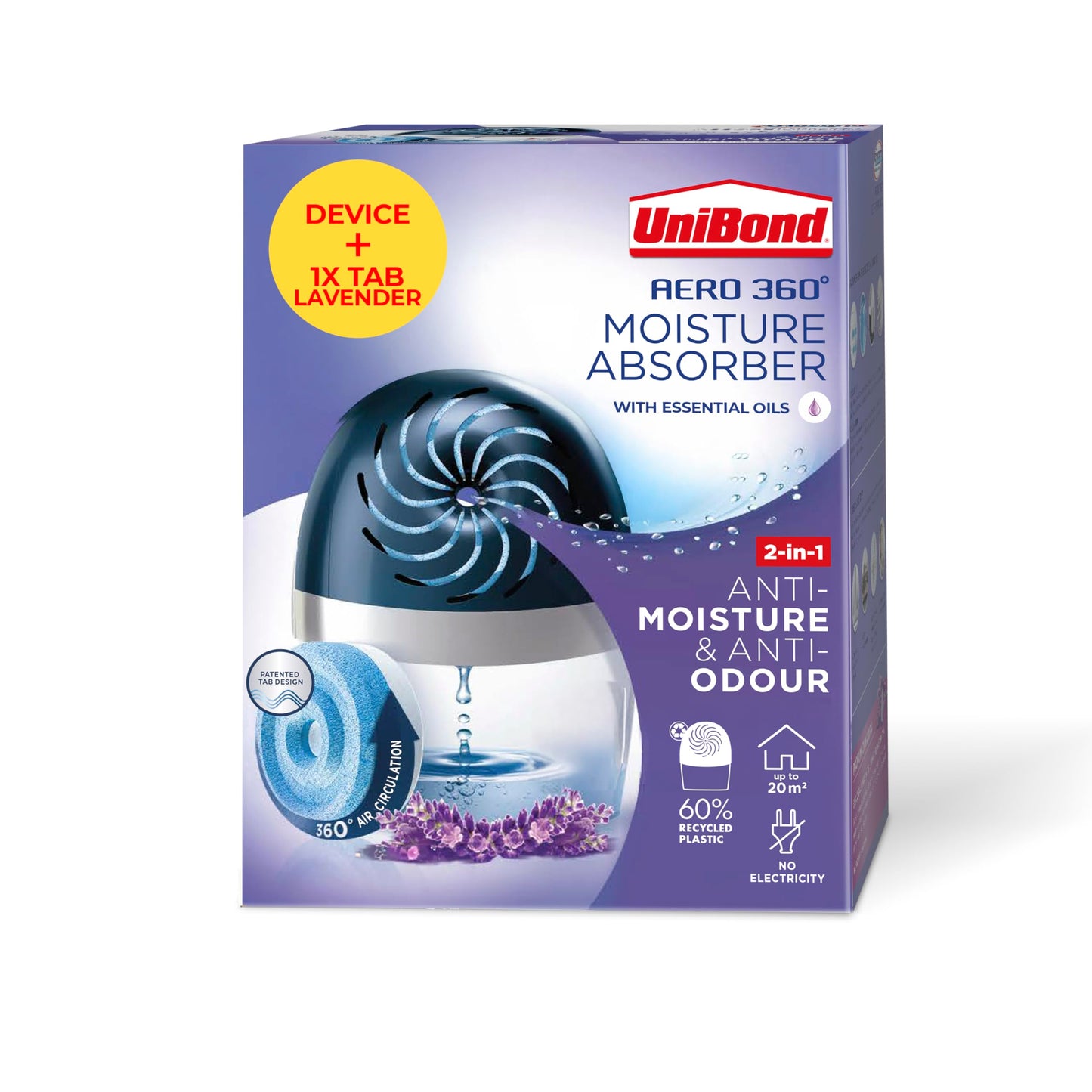 UniBond AERO 360? Lavender, Humidity Absorber, Ultra-Absorbent, Helps Prevent Condensation, Mould & Musty Smells, Recyclable & Refillable, Moisture