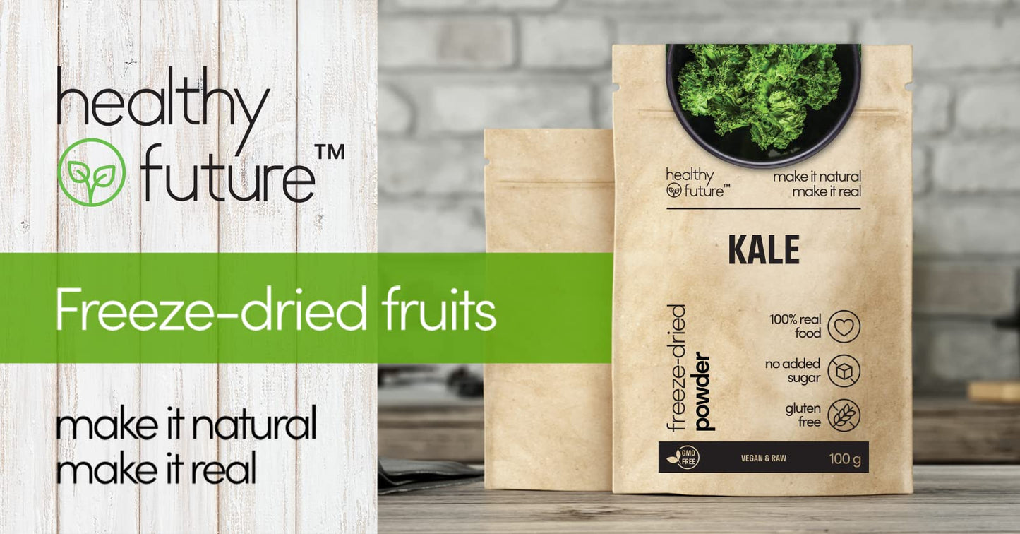 Healthy Future Freeze Dried Kale | Lyophilised Veggie Powder, Not Irradiated | 100% Natural, Vegan, Kosher | Free from Gluten, Sulphur, Preservatives,