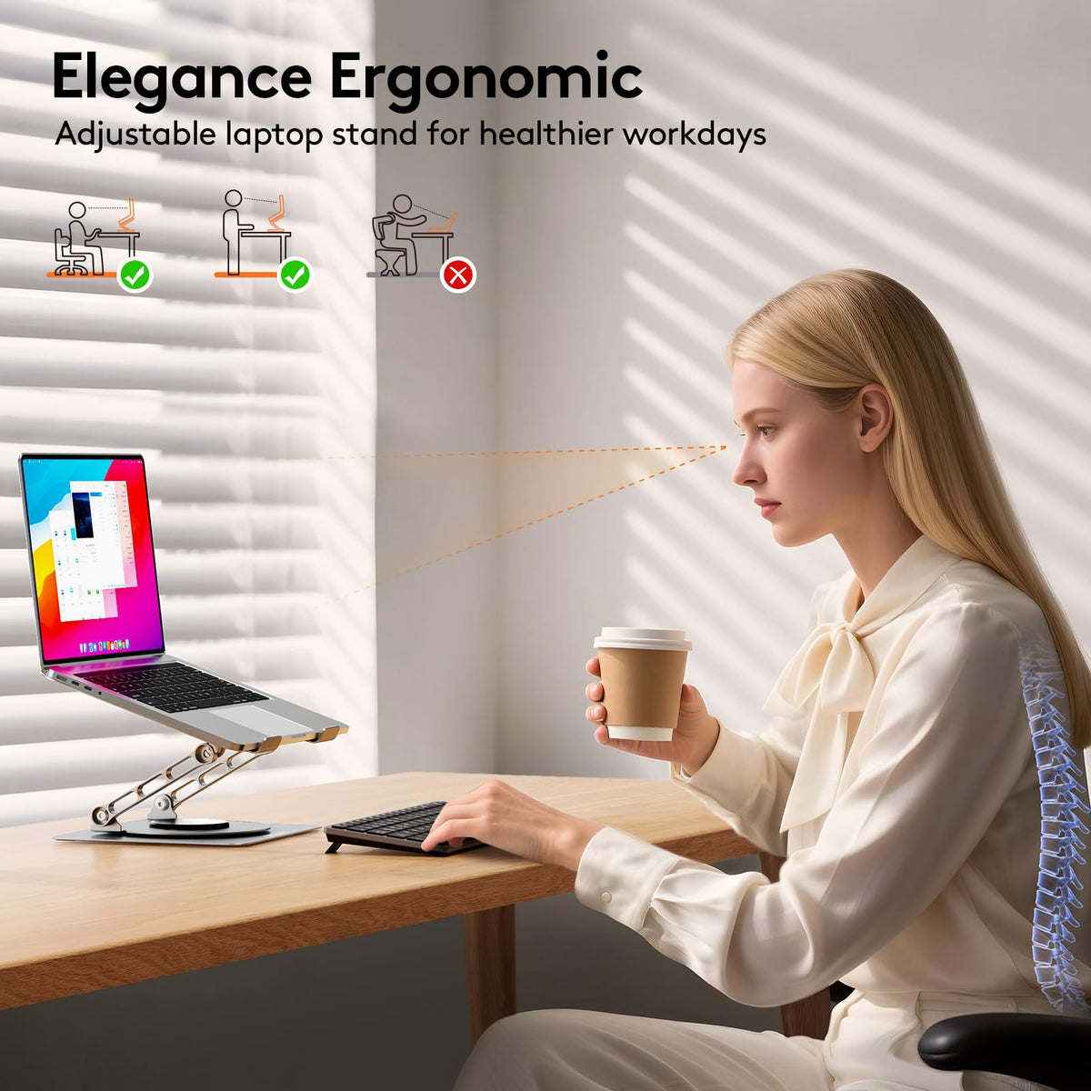 TECKNET Adjustable Laptop Stand for Desk 360° Rotating Ergonomic (Silver)