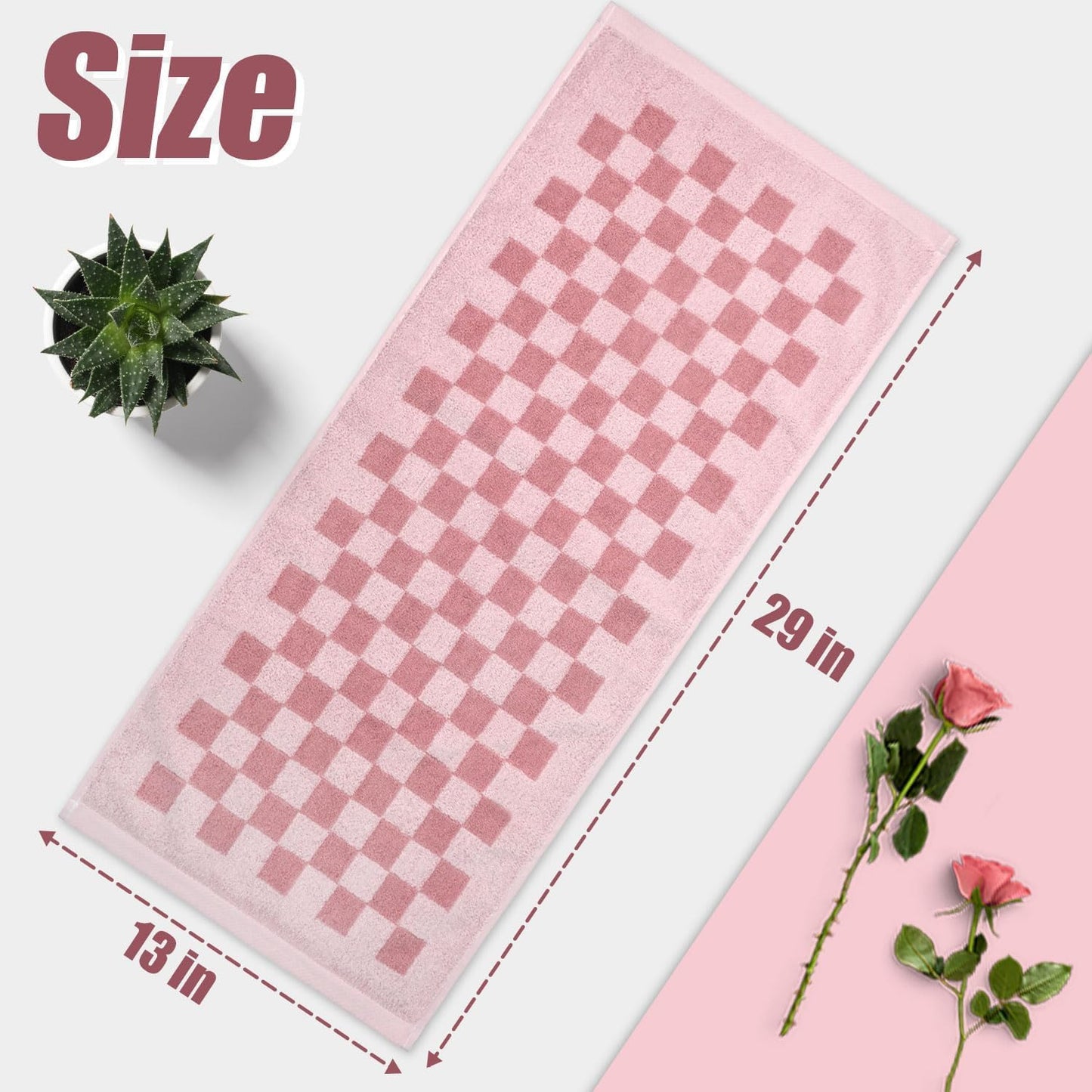 Jacquotha Soft Cotton Hand Towels in Pink Checkered - 4 Pack Lightweight Absorbent Towels for Hand Drying and Face Washing, Gifts for Women Girls