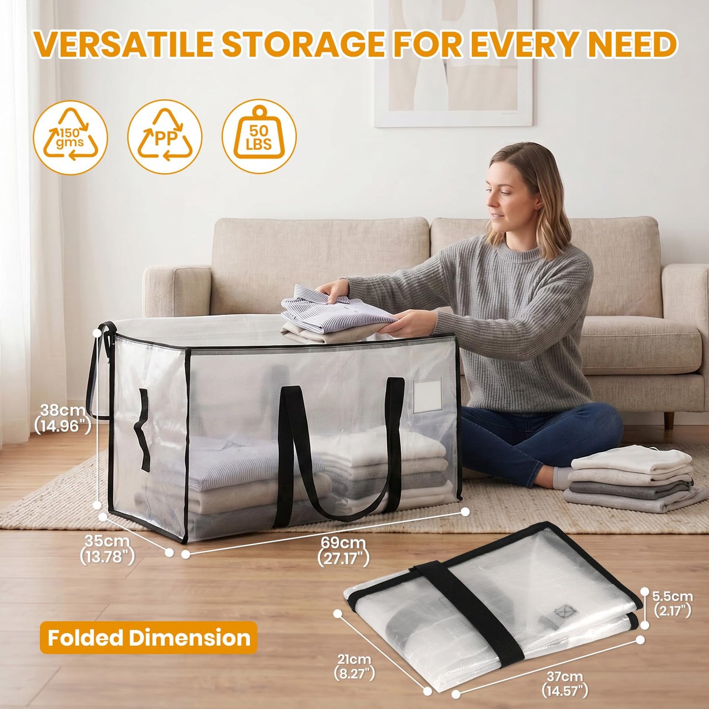Velway 95L Moving Bags 6 Pack, Clear Heavy Duty Storage Bags