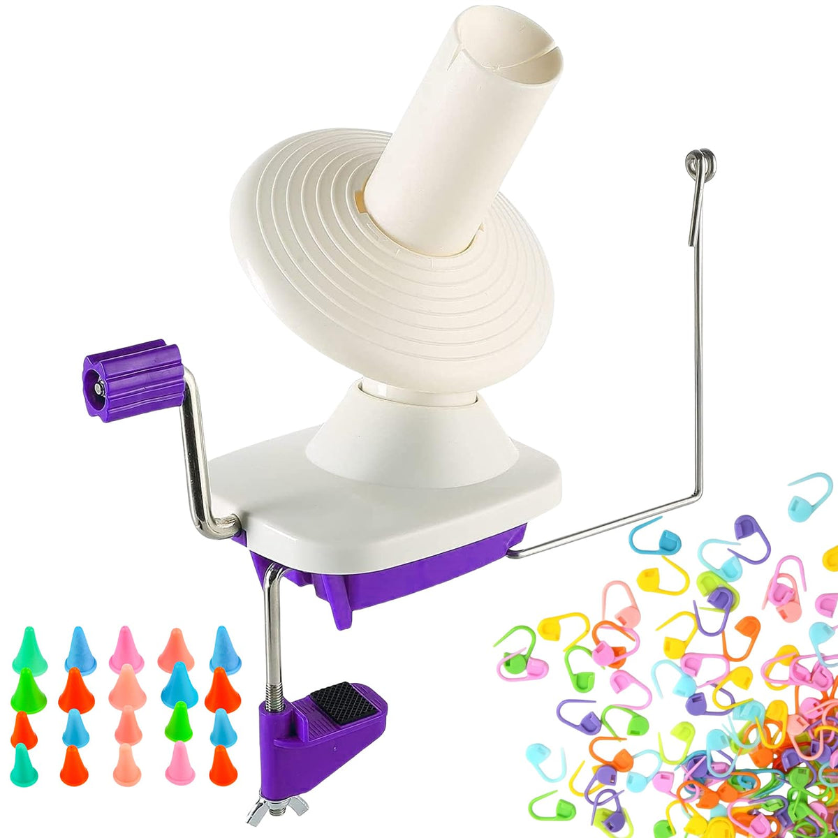 Yarn Ball Winder, Hand Operated Purple Ball Winders for Yarn, Yarn Winder with Easy Installation for Yarn Storage +20 PCS Knit Knitting Needles Point