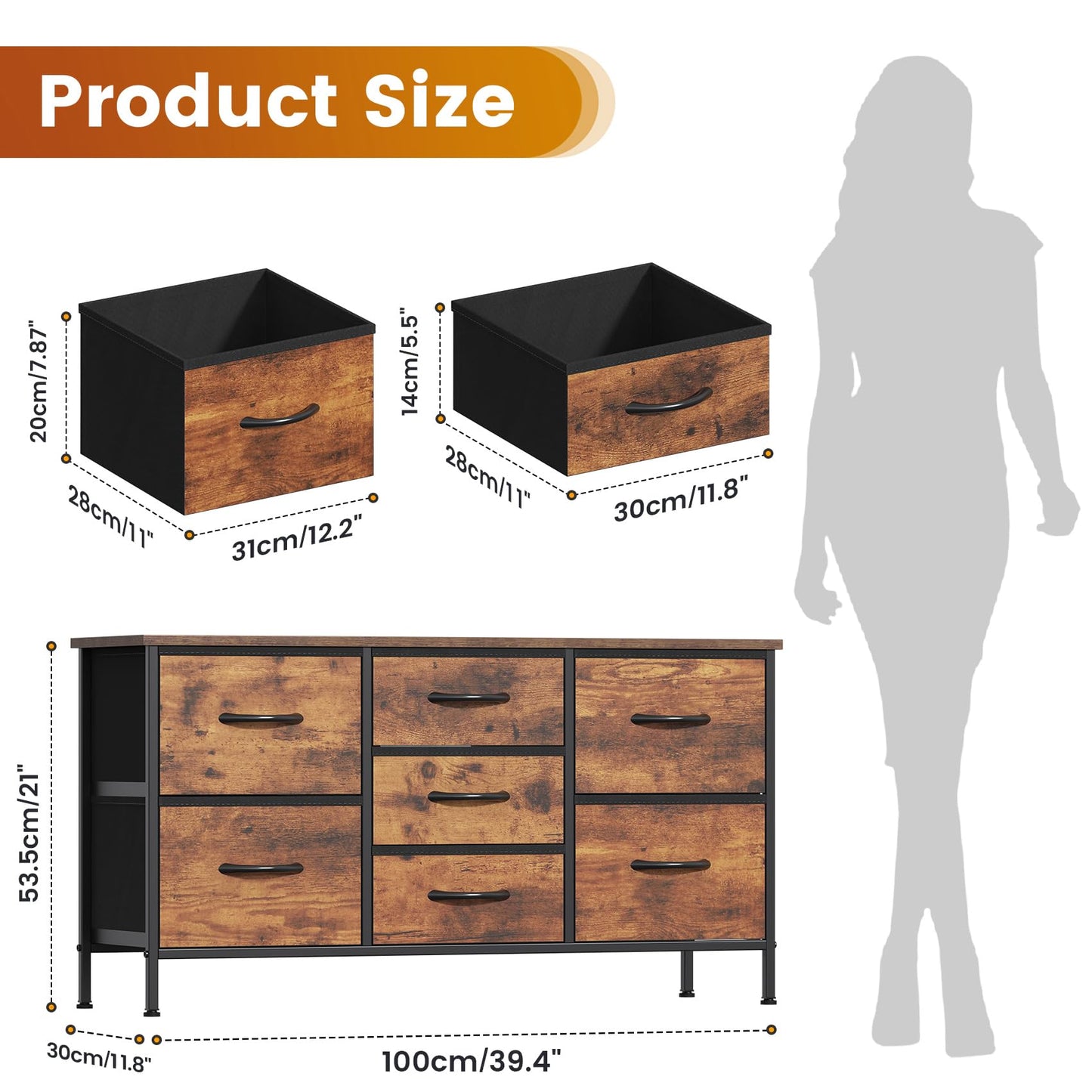 GoaHi Chest of Drawers, Small Dressers with Metal Frame and MDF Wooden Top Board, Adjustable Feet, Anti-Tip Safety