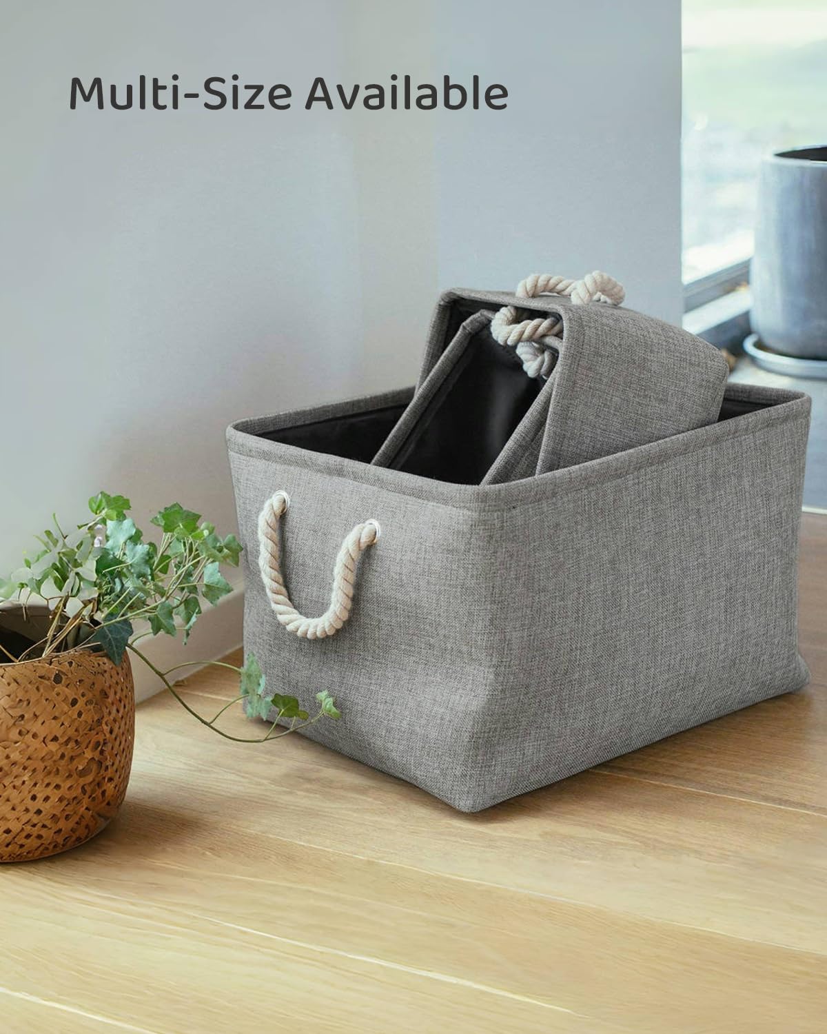 Mangata Foldable Storage Box, Small Thickened Fabric Storage Basket with Handles for Shelves Toy (S, Grey)