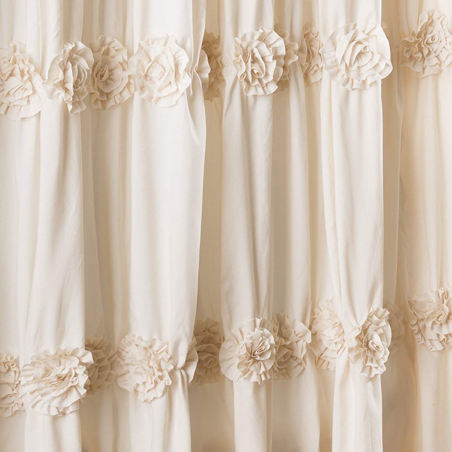 Lush Decor Darla Ruched Floral Bathroom Shower Curtain, 72” x 72”, Ivory