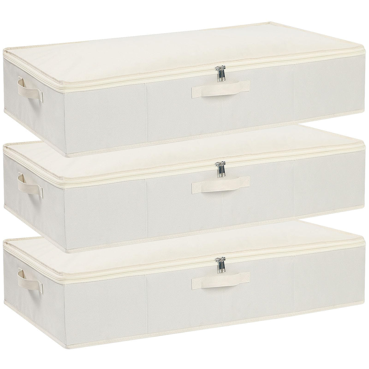 YheenLf Under Bed Storage Containers Organizers, Underbed Clothes Boxes with Reinforced Handles for Blanket, Sheets, Clothing, Shoes, Beige, 3-Pack,