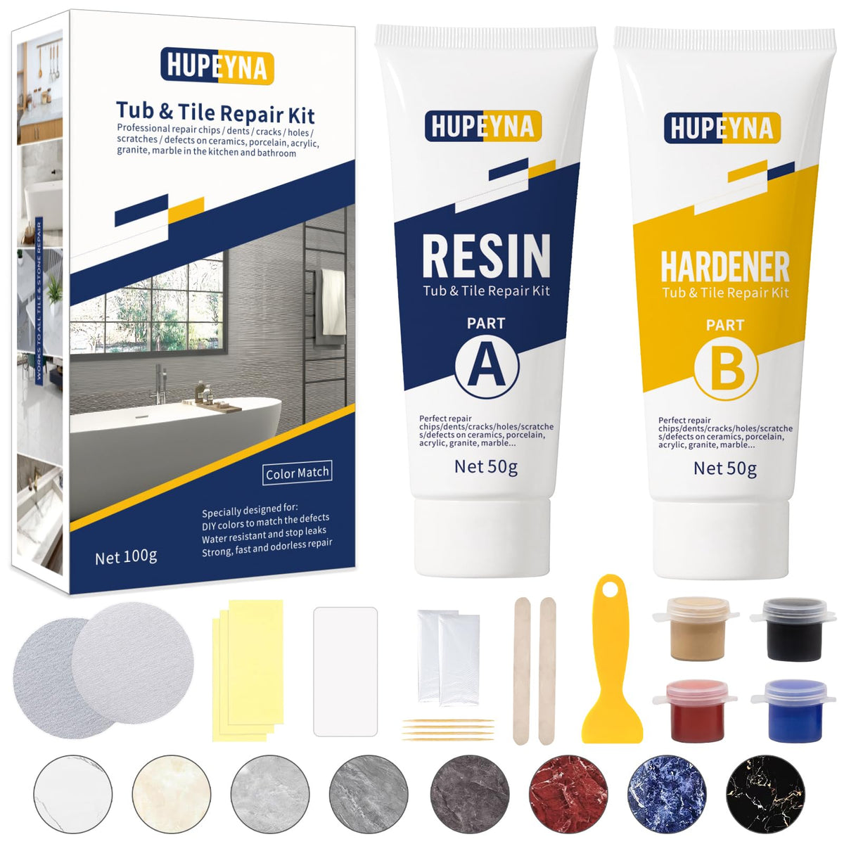 Shower Tray Repair Kit, Hupeyna Tub, Tile and Shower Repair Kit, Bathtub Repair White for Chips Dents Cracks Holes Scratchs, Bath Fix Kit - More