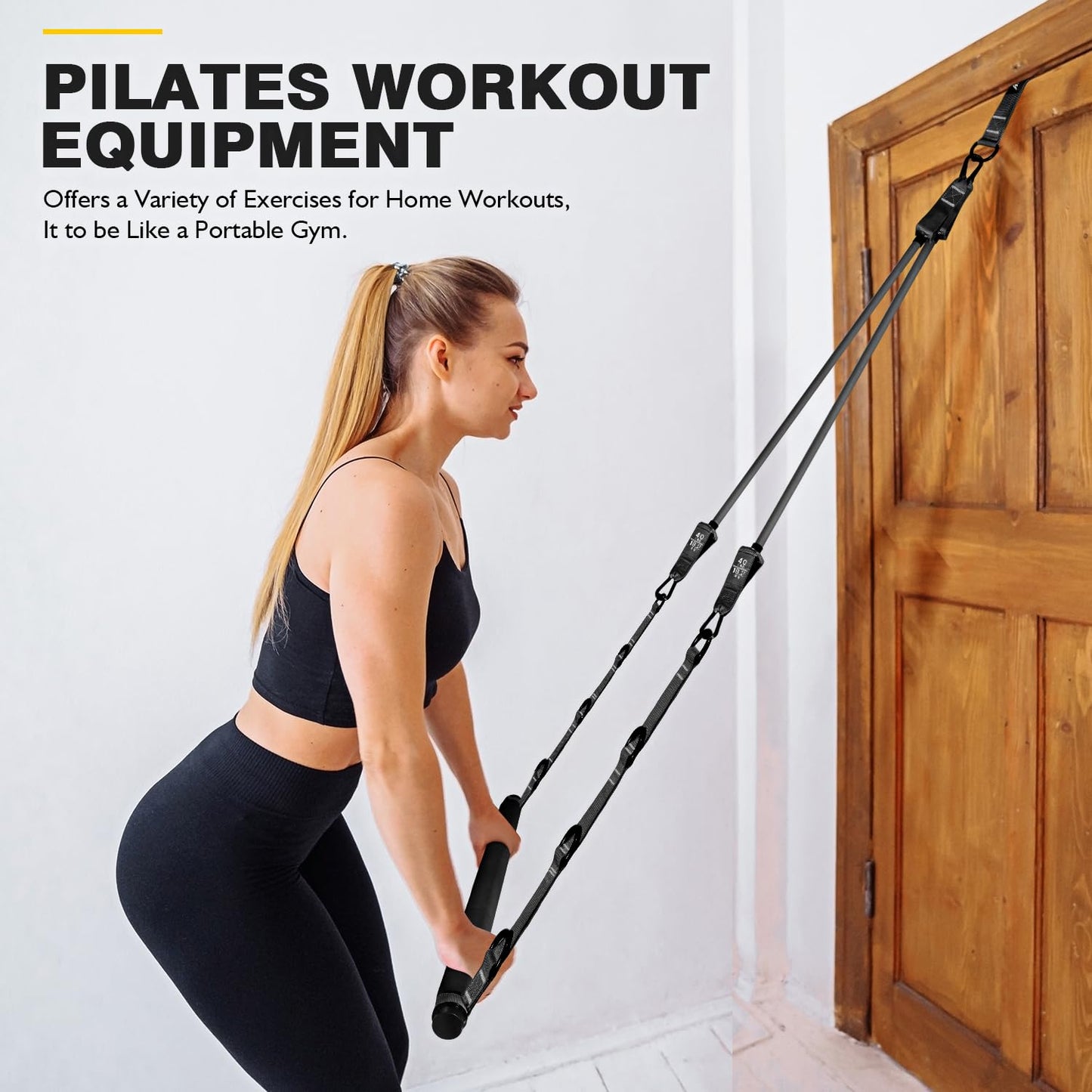 Pilates Bar, Pilates Bar Kit with Resistance Bands, Adjustable Multifunctional Pilates Workout Equipment for Men & Women, Portable Home Gym Pilates