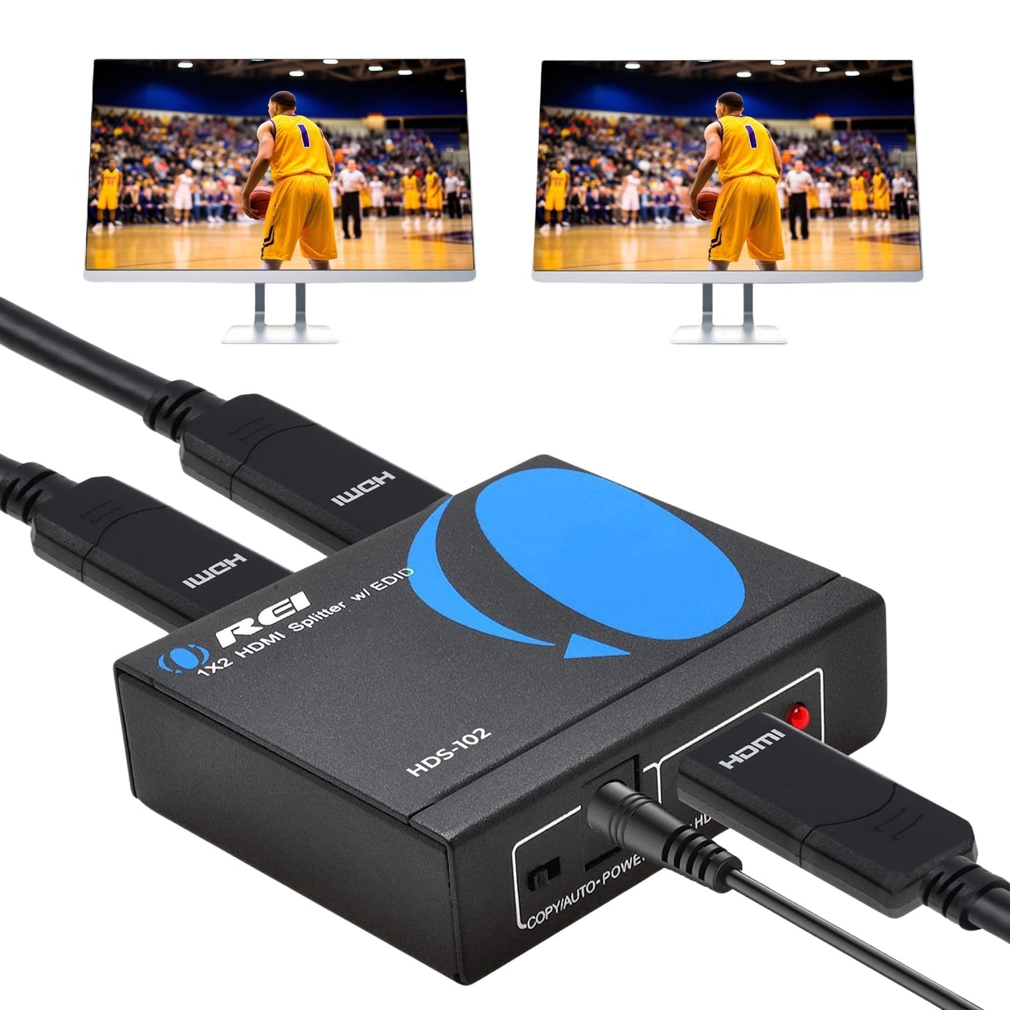 4K 1 in 2 Out HDMI Splitter by OREI - Ultra HD 4K @ 30 Hz 1x2 V. 1.4 HDCP, Power HDMI Supports 3D Full HD 1080P for Xbox, PS4 PS3 Fire Stick Blu Ray