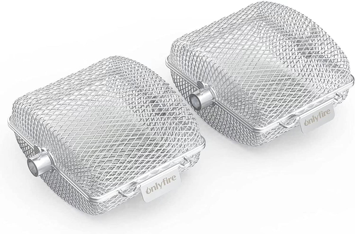 Onlyfire 2-Pack Rotisserie Spit Grill Basket Cage,Stainless Steel/Mini Size 17 * 15 * 9cm,Fits most Charcoal and Gas grills