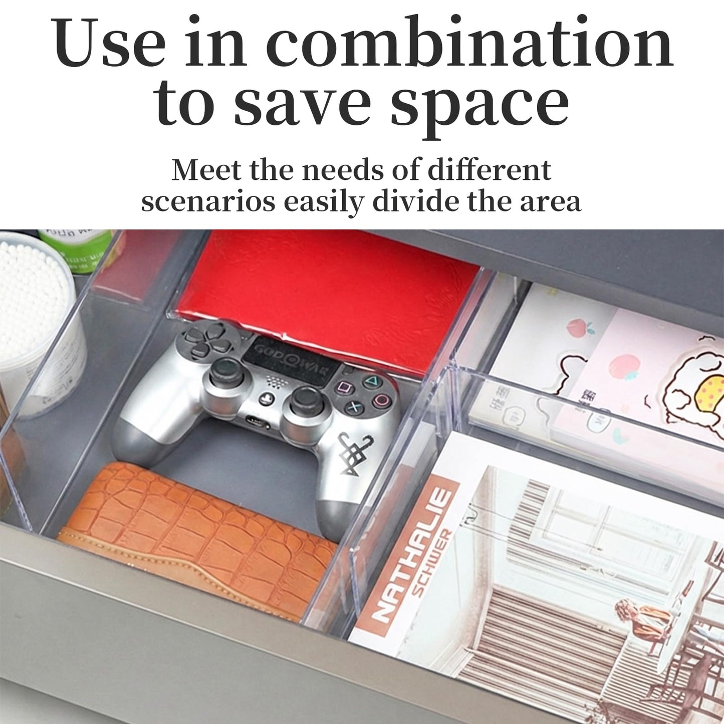 YueXing Drawer Dividers, 3.2" High Expandable from 12.2-21.4" Adjustable Drawer Organisers，Clear Plastic Drawers Separators for Clothing