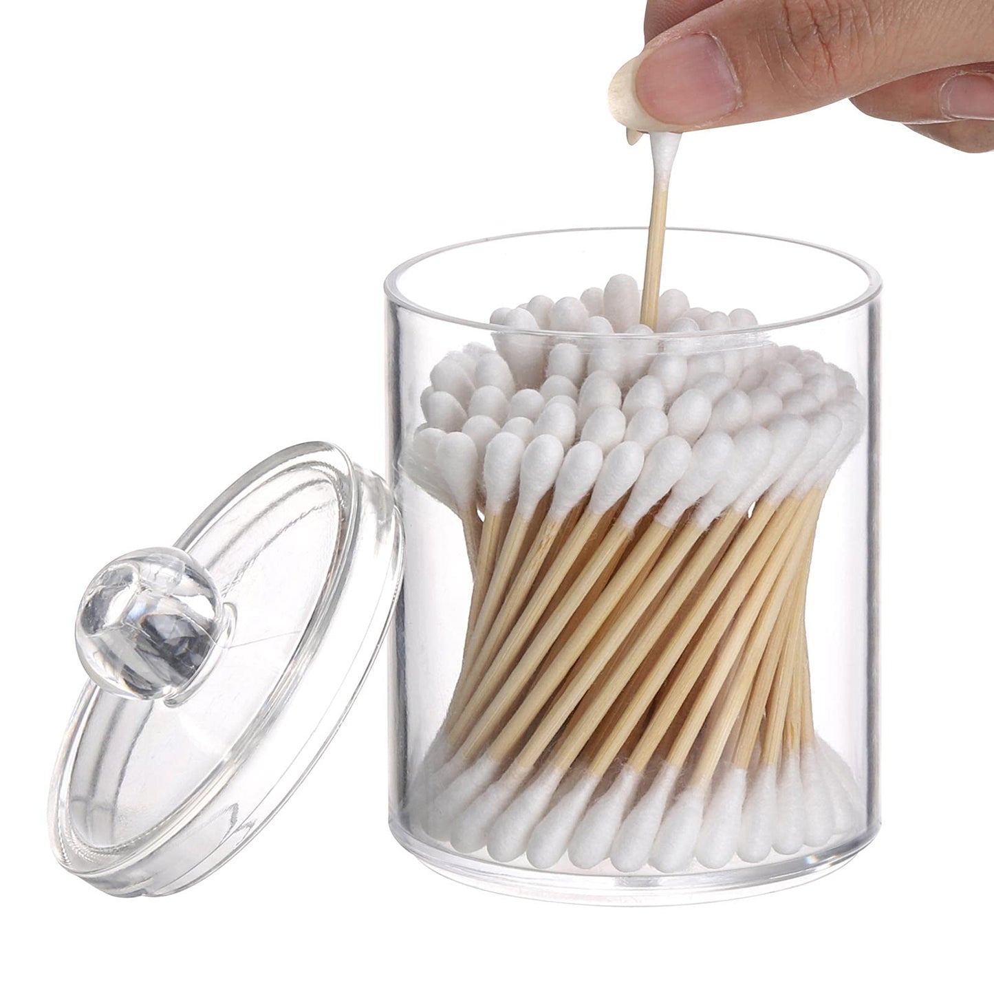Tbestmax 3 Pack Small Cotton Swab Ball Pad Holder, 10 Oz Qtip Apothecary Jar Clear Makeup Organizer, Bathroom Containers Dispenser
