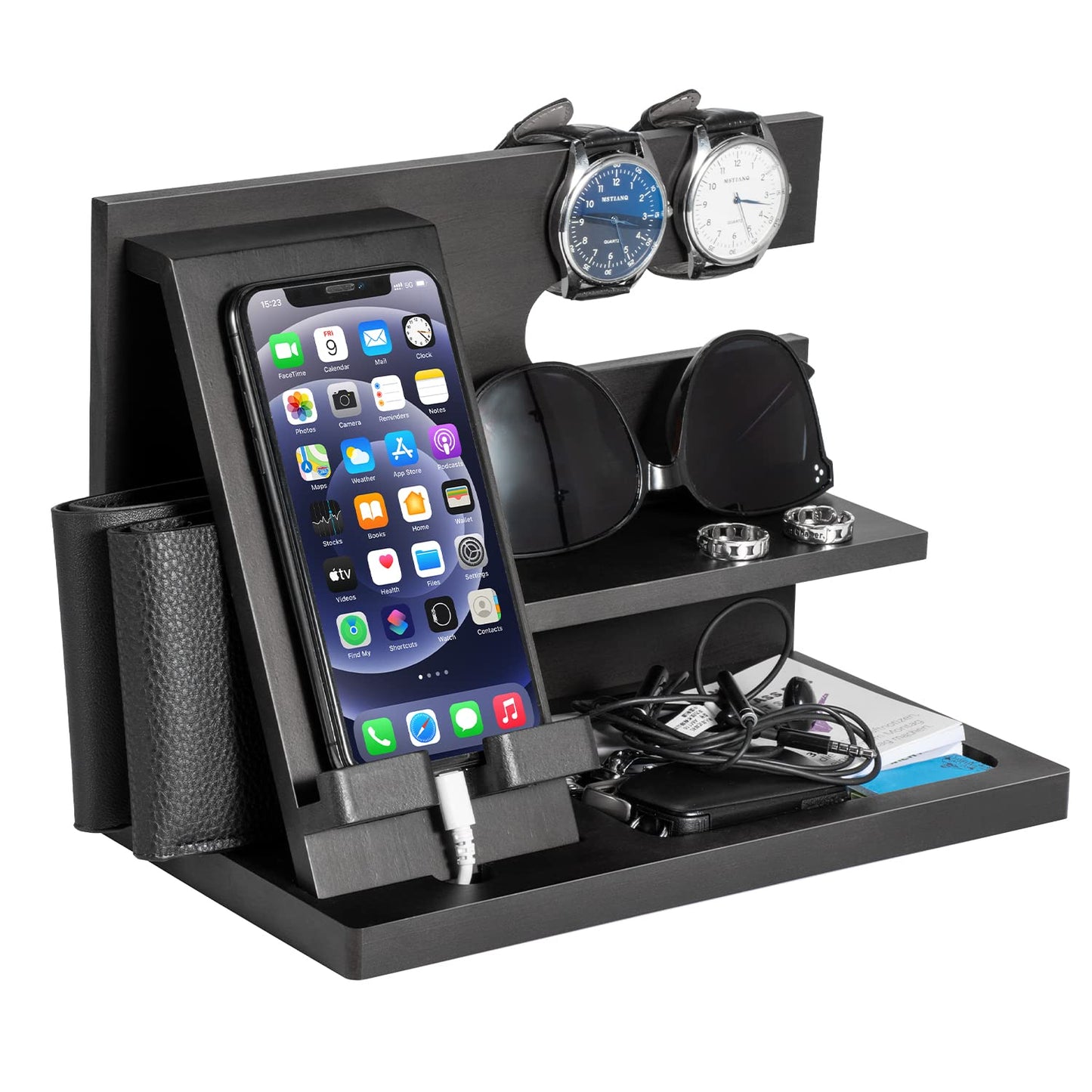 Christmas Birthday Gifts for Men Wood Phone Docking Station Bedside Table Organiser Gifts for Dad Mens Gifts for Husband Dad Gifts for Him Anniversary