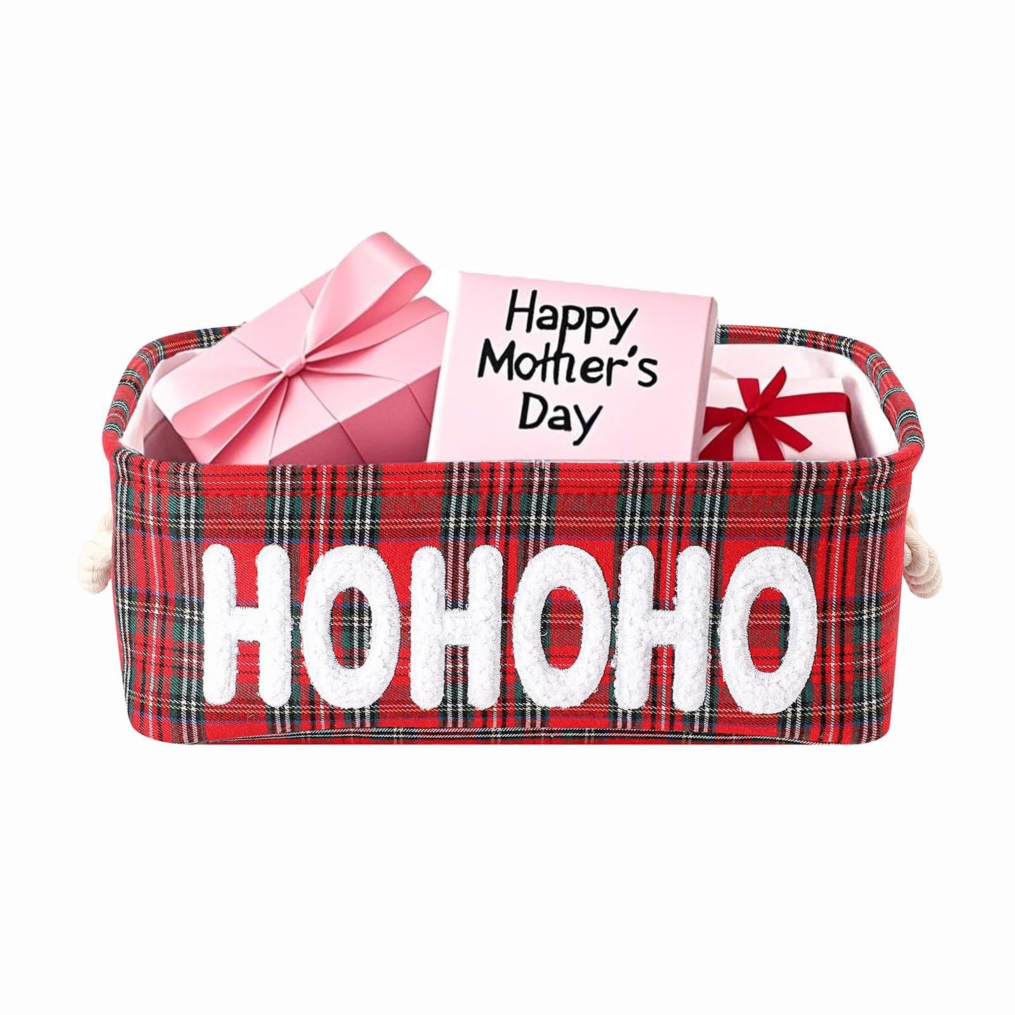 Mothers Day Gifts Basket Empty Boxes with Lid Farmhouse Ornament Box Storage Basket Canvas Bins for Christmas Holiday Gifts Toy Storage Organizing
