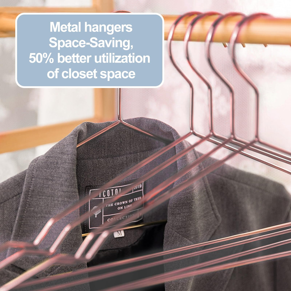 SPECILITE 42cm Rose Gold Metal Hangers Bulk 30 Pack with Notches for Standard Size Coats, Shirts, Suits, Pants, Heavy Duty,Space Saving