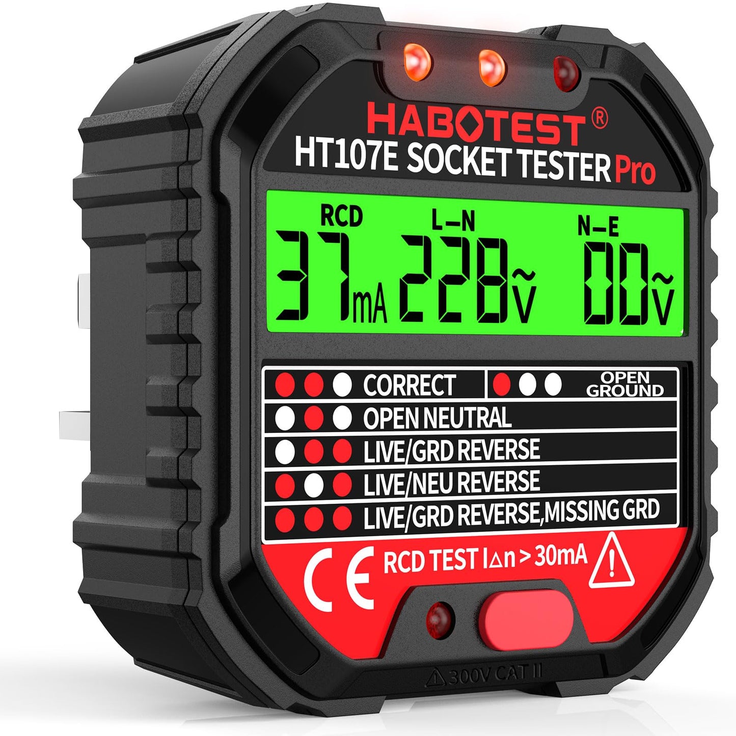 Socket Tester RCD Plug Outlet Tester UK, Electrical Receptacle Detector with LCD Display, 90-250V Power Socket Automatic Electric Circuit Polarity