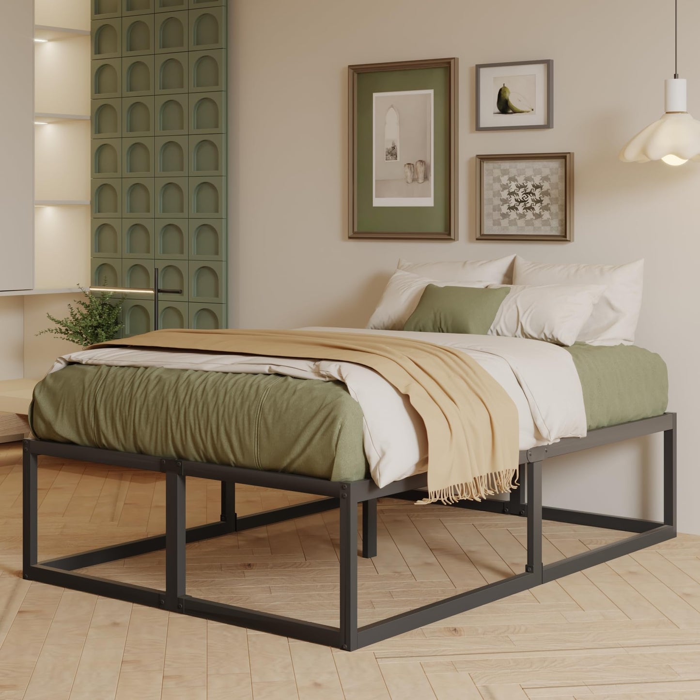 EMODA 46 cm High Metal Bed Frame 150x190 cm, Black