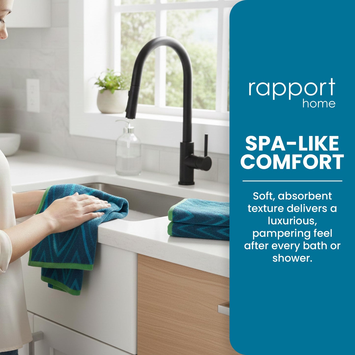Rapport Home Helix Hand Towels 2 Pack, 50x85cm 100% Cotton - Ocean Blue