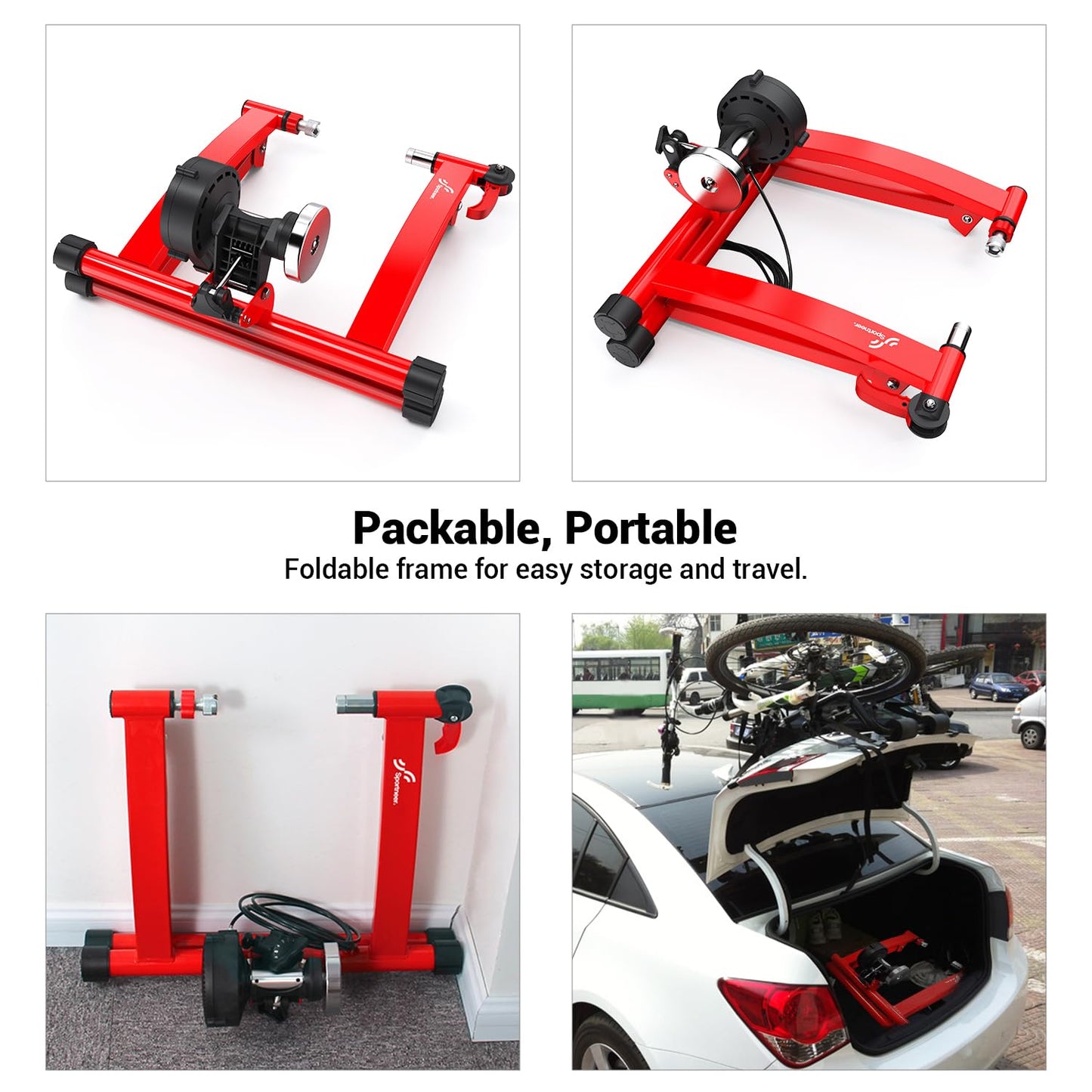 Turbo Trainer, Sportneer Bike Trainer with 6 Resistance Settings for Indoor Bike Trainer Stand Steel Bicycle Exercise Magnetic Stand with Noise