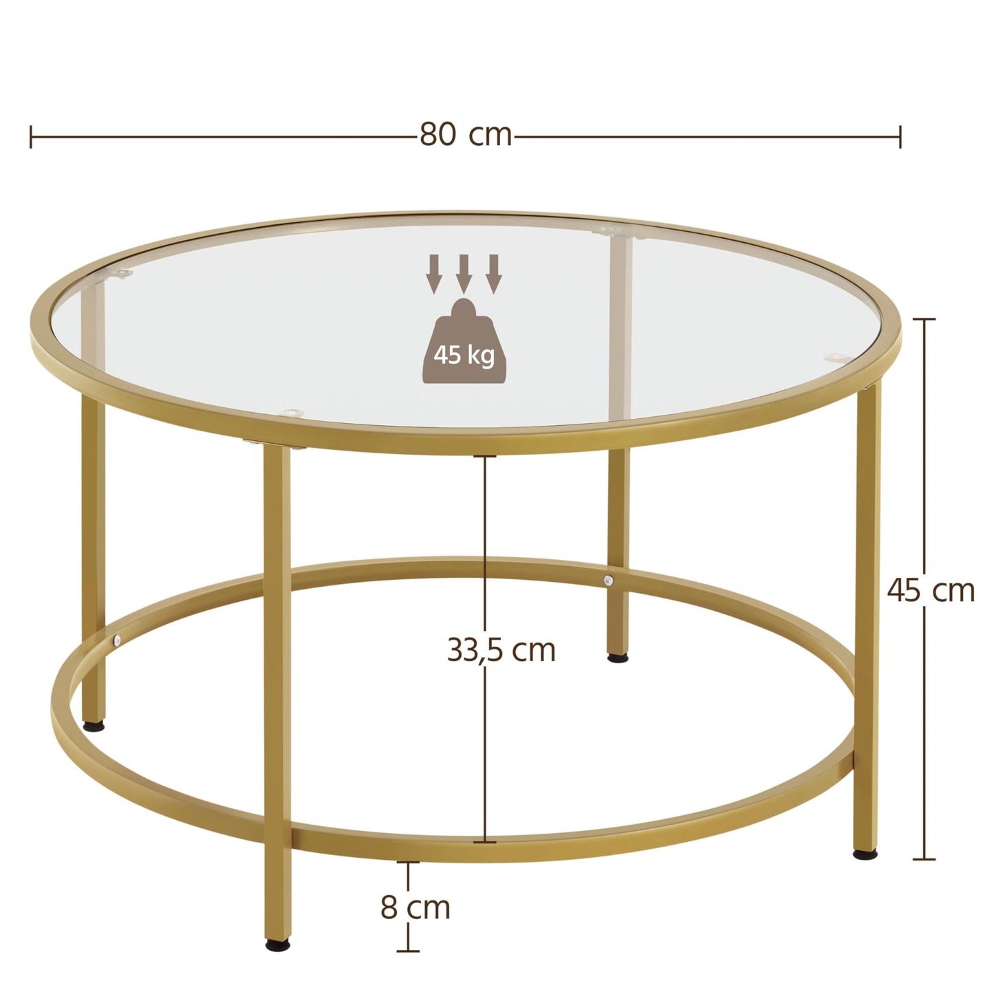 Yaheetech Round Coffee Table Tempered Glass Metal Structure Mustard Gold