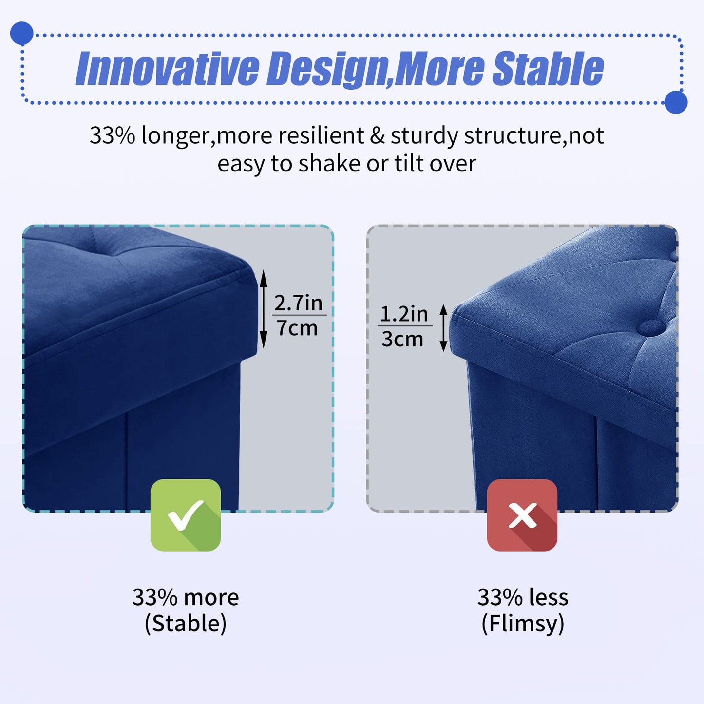 BRIAN & DANY Folding Storage Ottoman with Wood Legs, Velvet Footstools Cube for Living Room and Bedroom, 40x 40x 40 cm, Blue