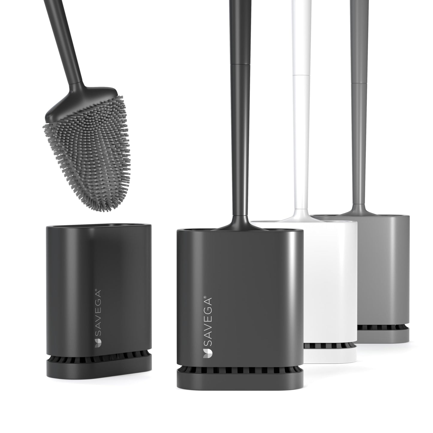 SAVEGA Black Toilet Brush Silicone ? Hygienic Silicone Toilet Brush with Holder for Wall Mounting ? Fast-Drying & Antibacterial (1-Pack)