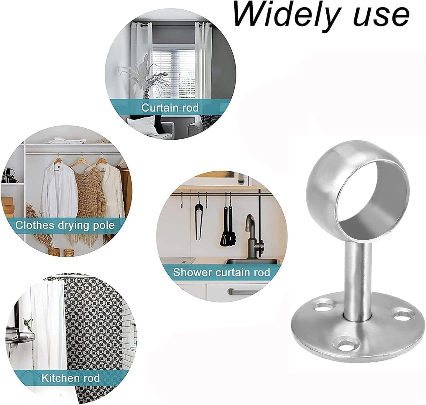 MACHSWON 25mm Dia,65mm Height, Wardrobe Pipe Bracket, Wall Mounted Rail Rod Support Sockets,2PCS
