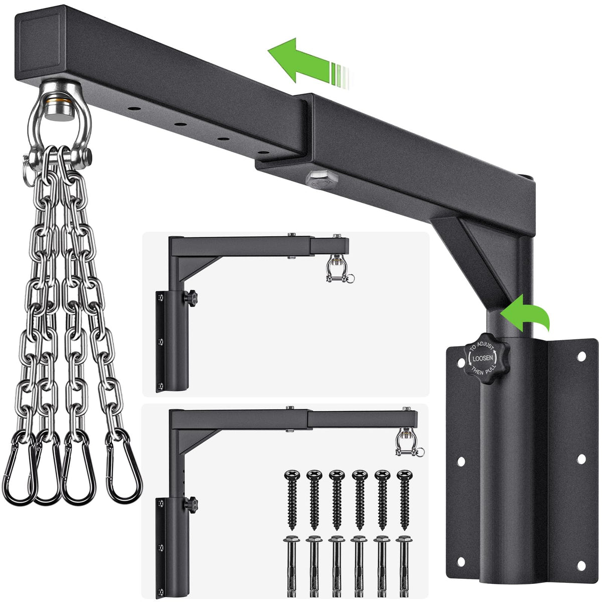 BeneLabel Punch Bag Bracket, Boxing Bag Wall Stand Frame Heavy Duty Speed Bag Hanger Silent Rotation Chain Carabiner with Adjustable 44-64cm