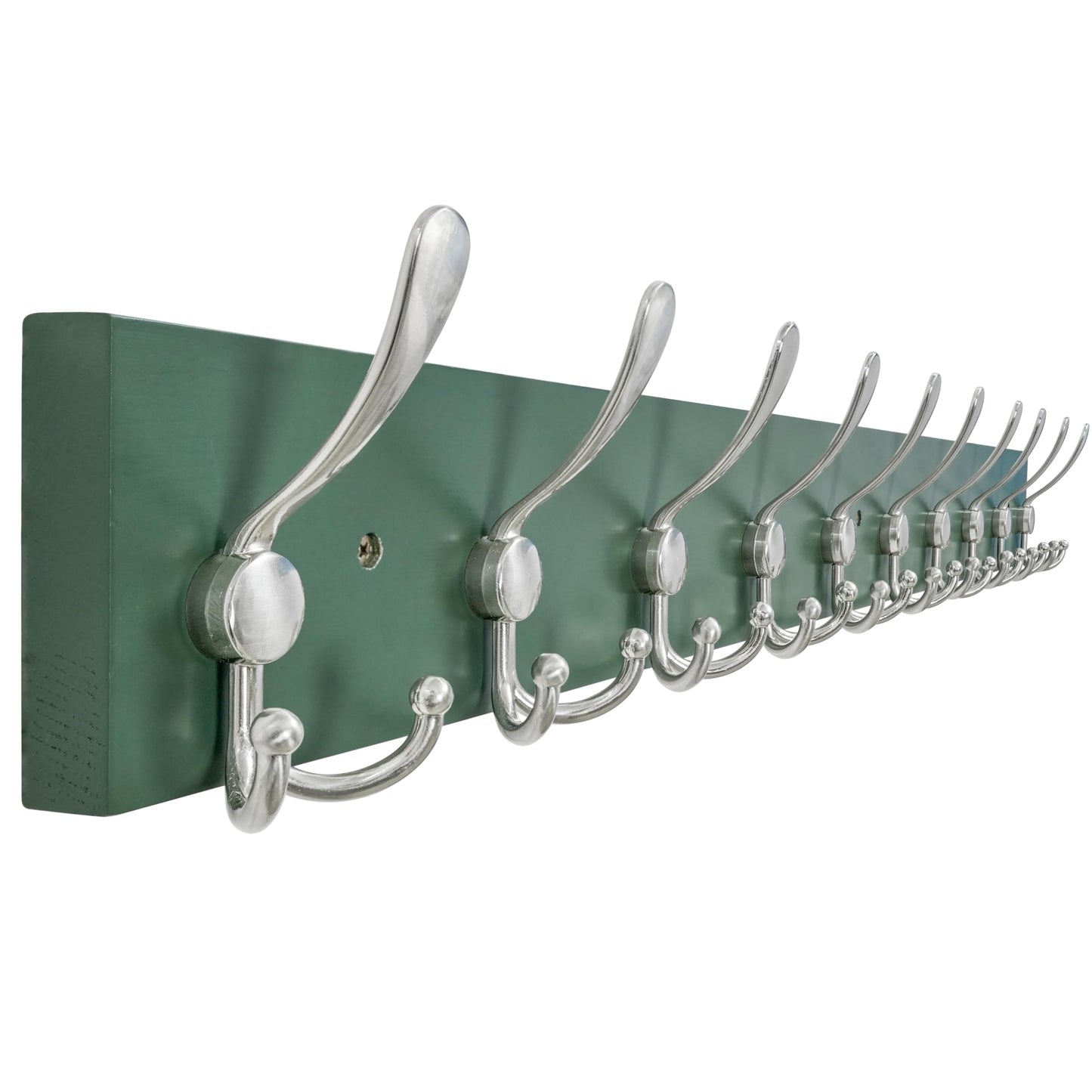 SKOLOO Creations Forest Green Solid Wood Wall Mounted Coat Rack, 10 Hooks, 97cm Long - Kitchen, Mudroom, Entryway, Bathroom
