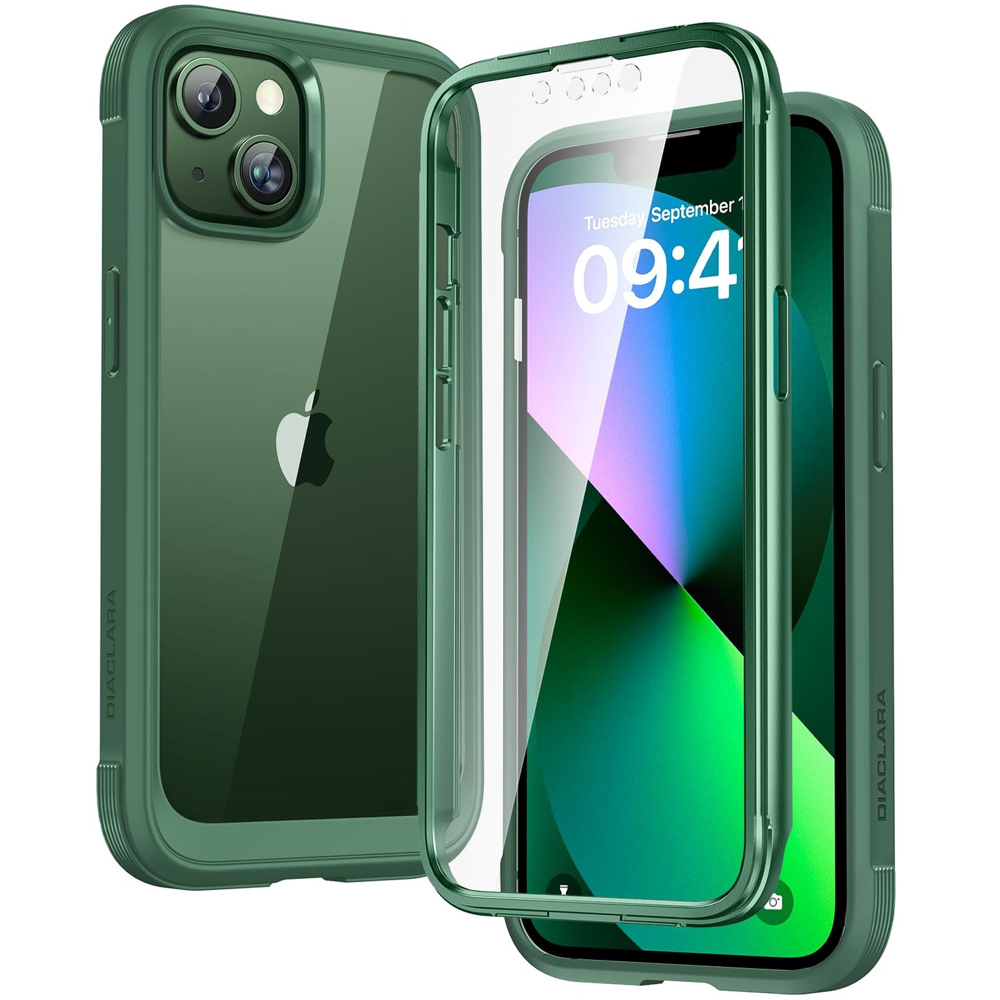 Diaclara Designed for iPhone 13 Case, Full Body Rugged with Built-in Touch Sensitive Anti-Scratch Screen Protector, Soft TPU Bumper Case for iPhone 13