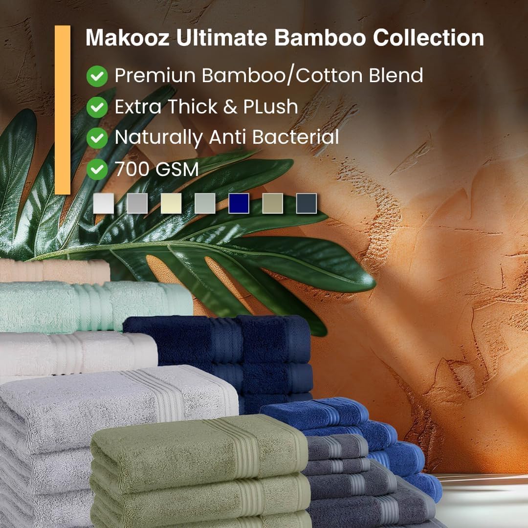 Makooz Luxurious Bamboo Face Flannels Pack of 6-700 GSM Thick Bamboo Face Cloth Towel Set- Silky Soft, Absorbent