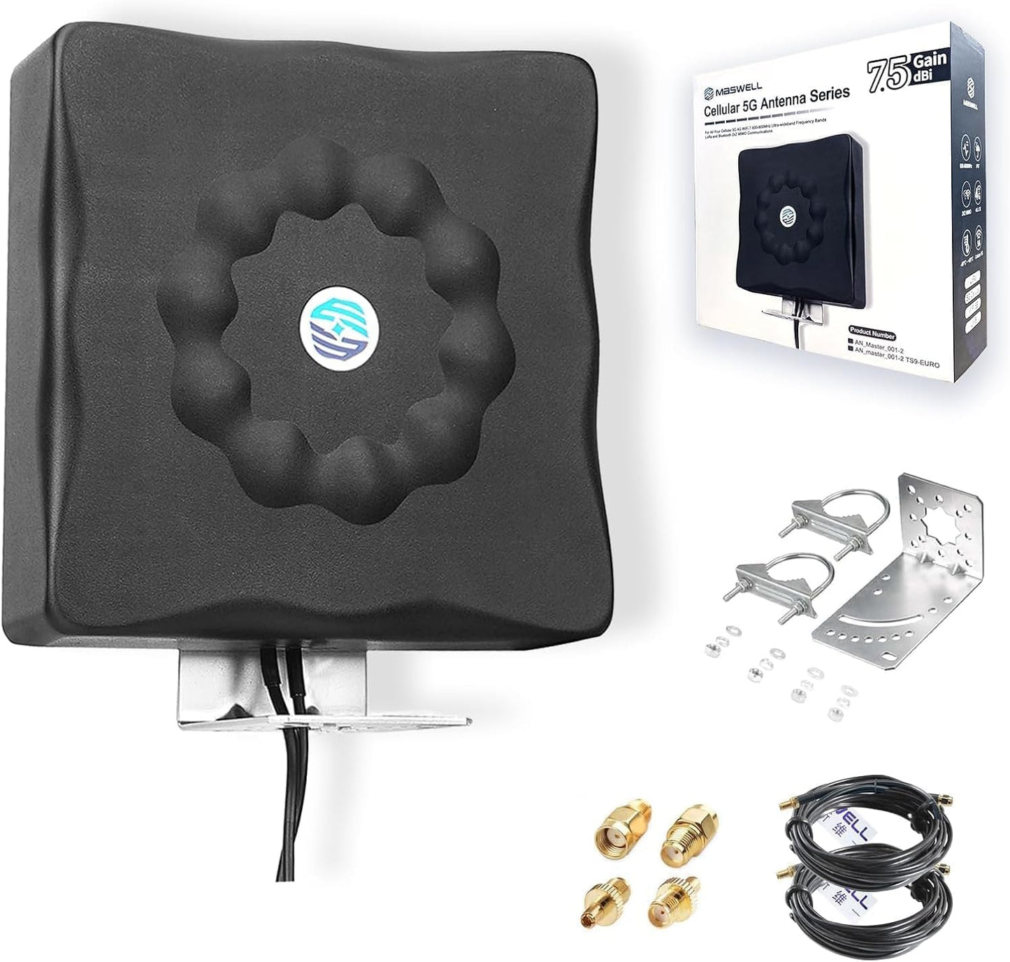 Maswell Outdoor Antenna 4G/5G 2X2 MIMO, up to 7.5 dBi 600-8000MHz Cross-Polarization 5GA/5G NR, WiFi 6E/7 Ready, Optimized for Outdoor Router Signal