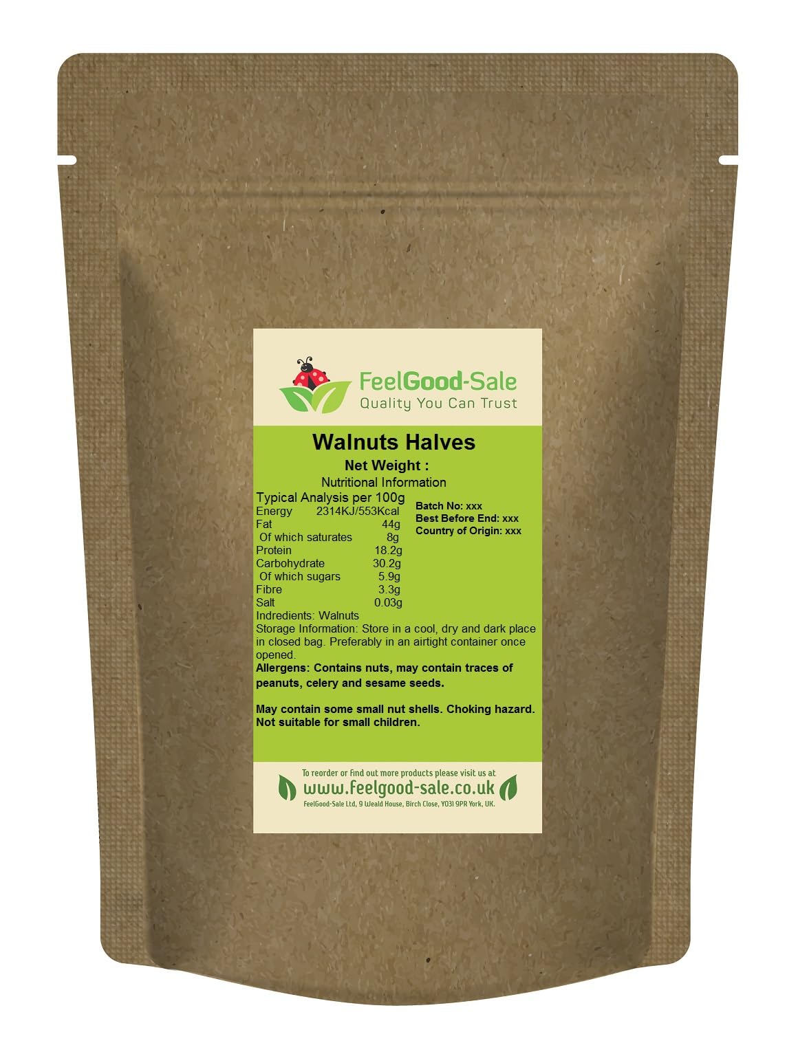 1kg Fresh Raw Light Premium Walnuts Halves - Rich in Omega-3, Low-GI Good for Snacking, Smoothies, Baking & Cooking, Gluten-Free, Keto &