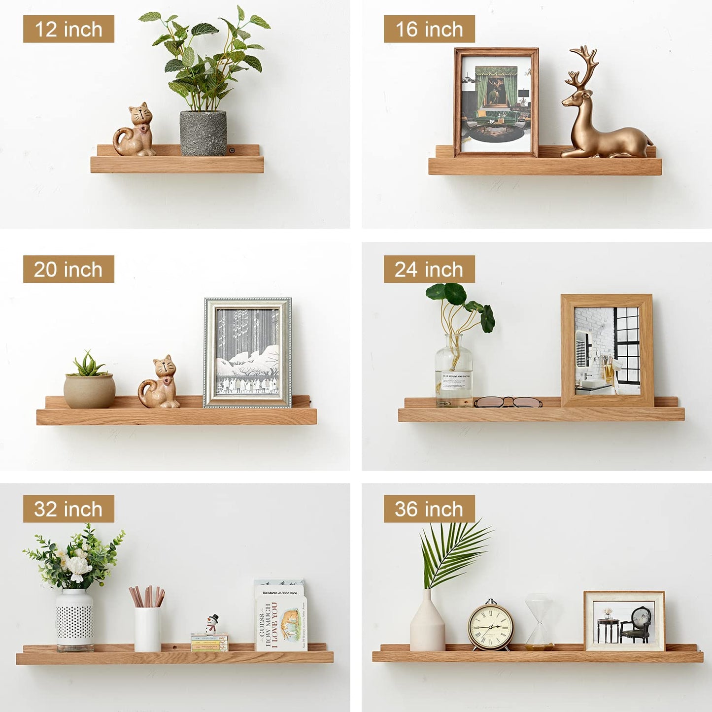 OAKERLAND Wooden Floating Shelves for Wall, 32inch Solid Oak Picture Ledge Shelf Wall Mounted Oak Display Shelf for Home,Office,Bedroom,Living