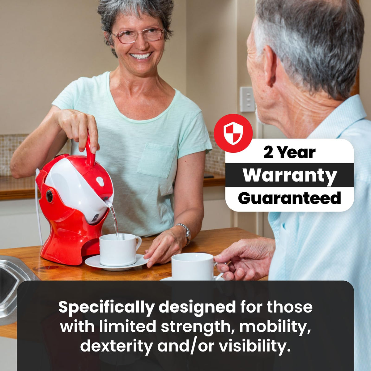 Uccello Electric Safety Kettle | Black Tipper Base Included | Effortless Pour Every Time | Daily Living Drinking Aid For Disabled and Seniors | 1.5